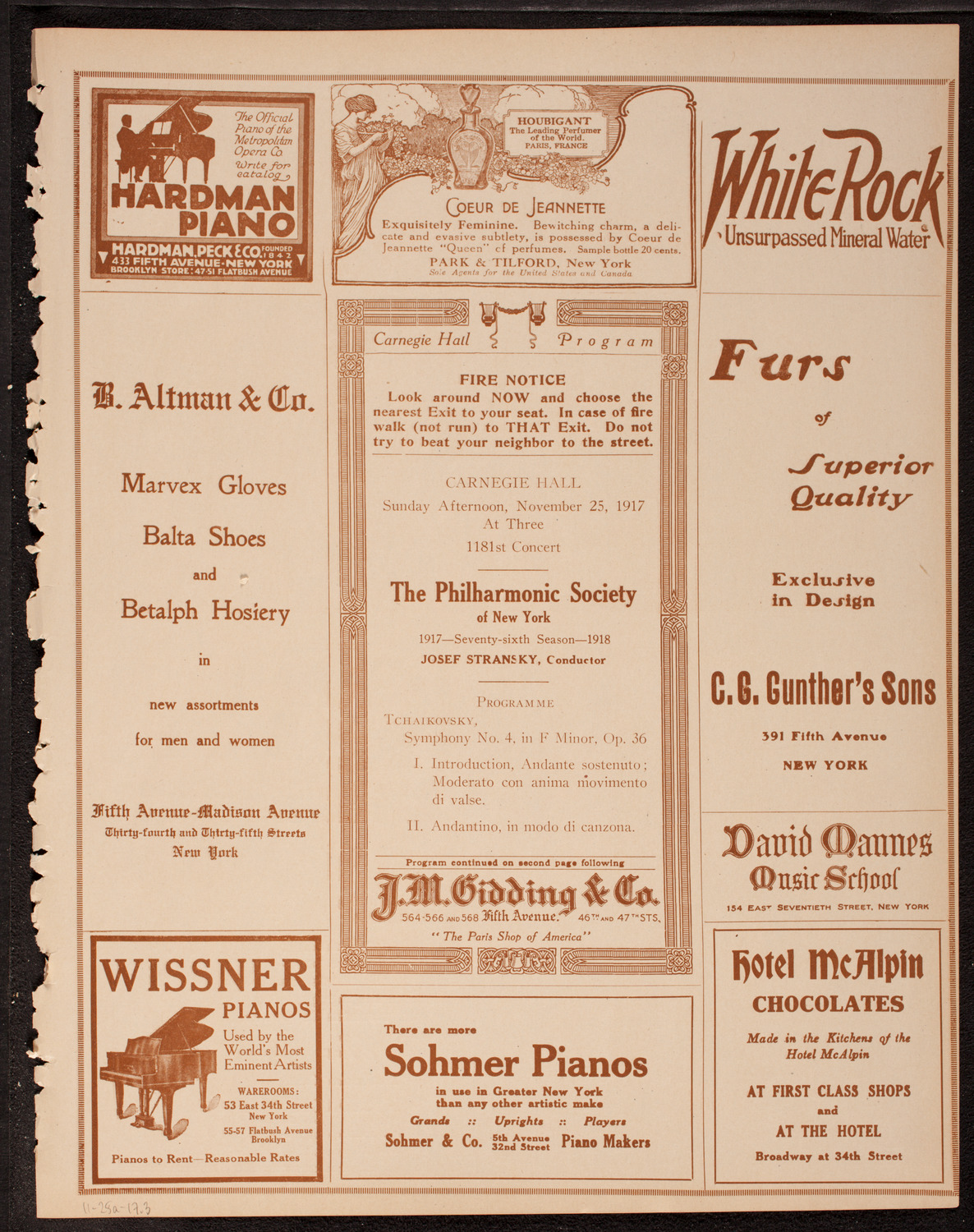 New York Philharmonic, November 25, 1917, program page 5