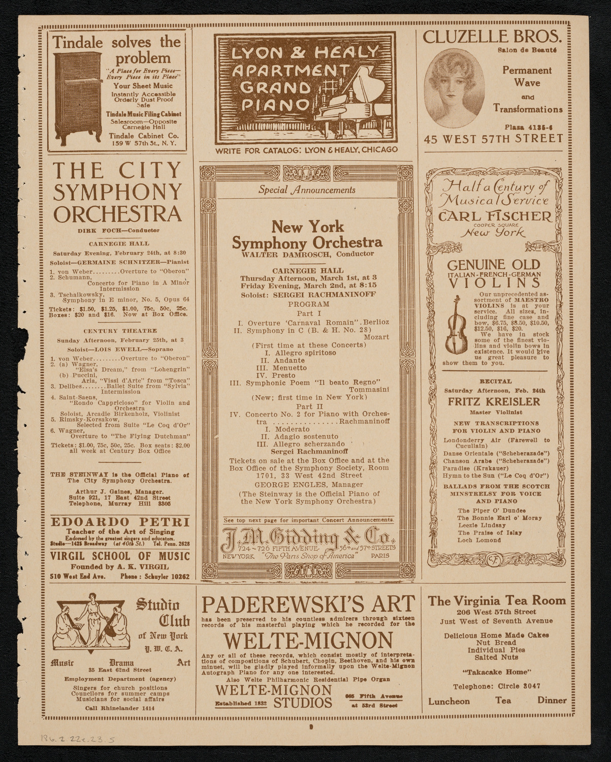 New York Philharmonic, February 22, 1923, program page 9