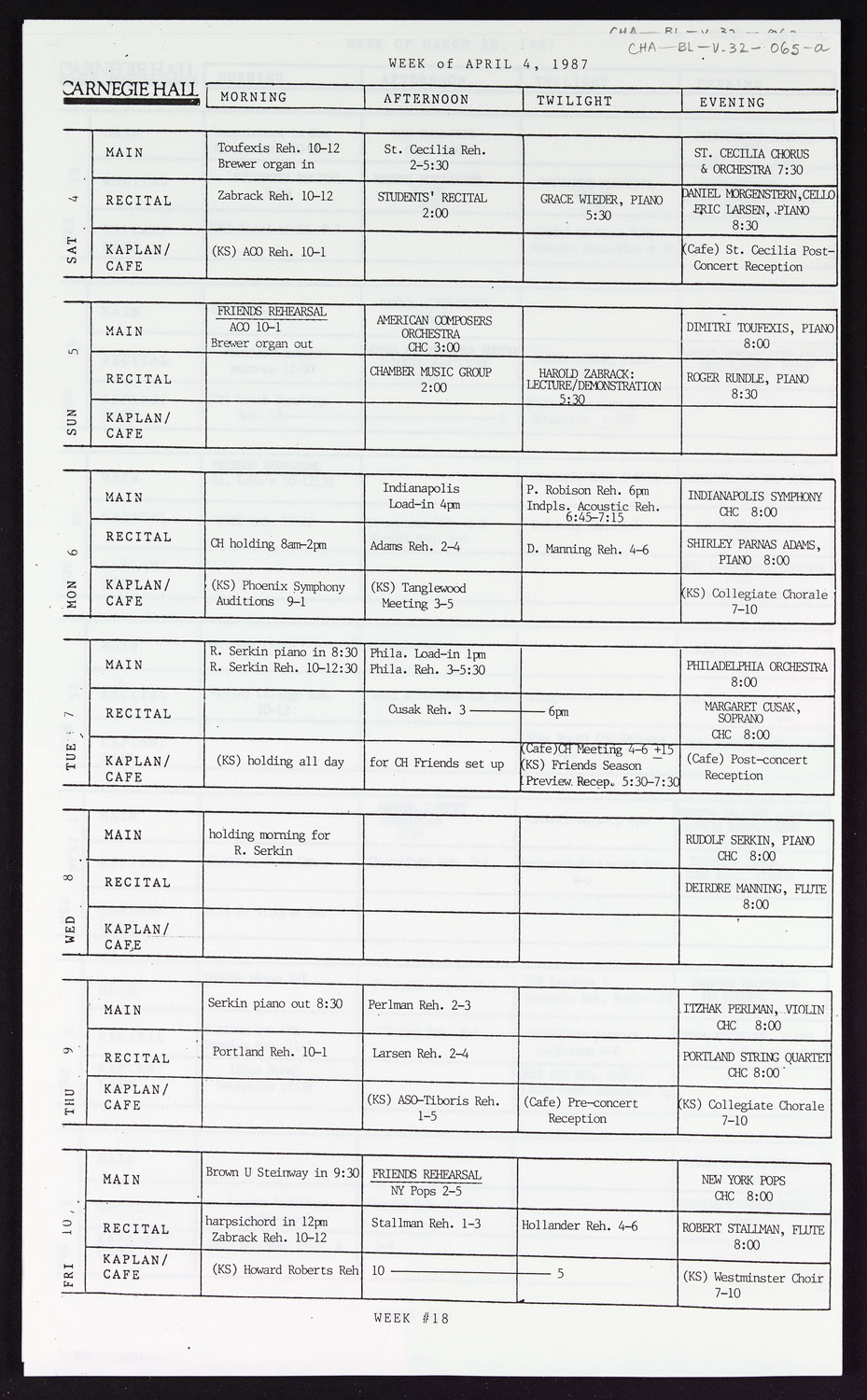 Carnegie Hall Booking Ledger, volume 32, page 65a