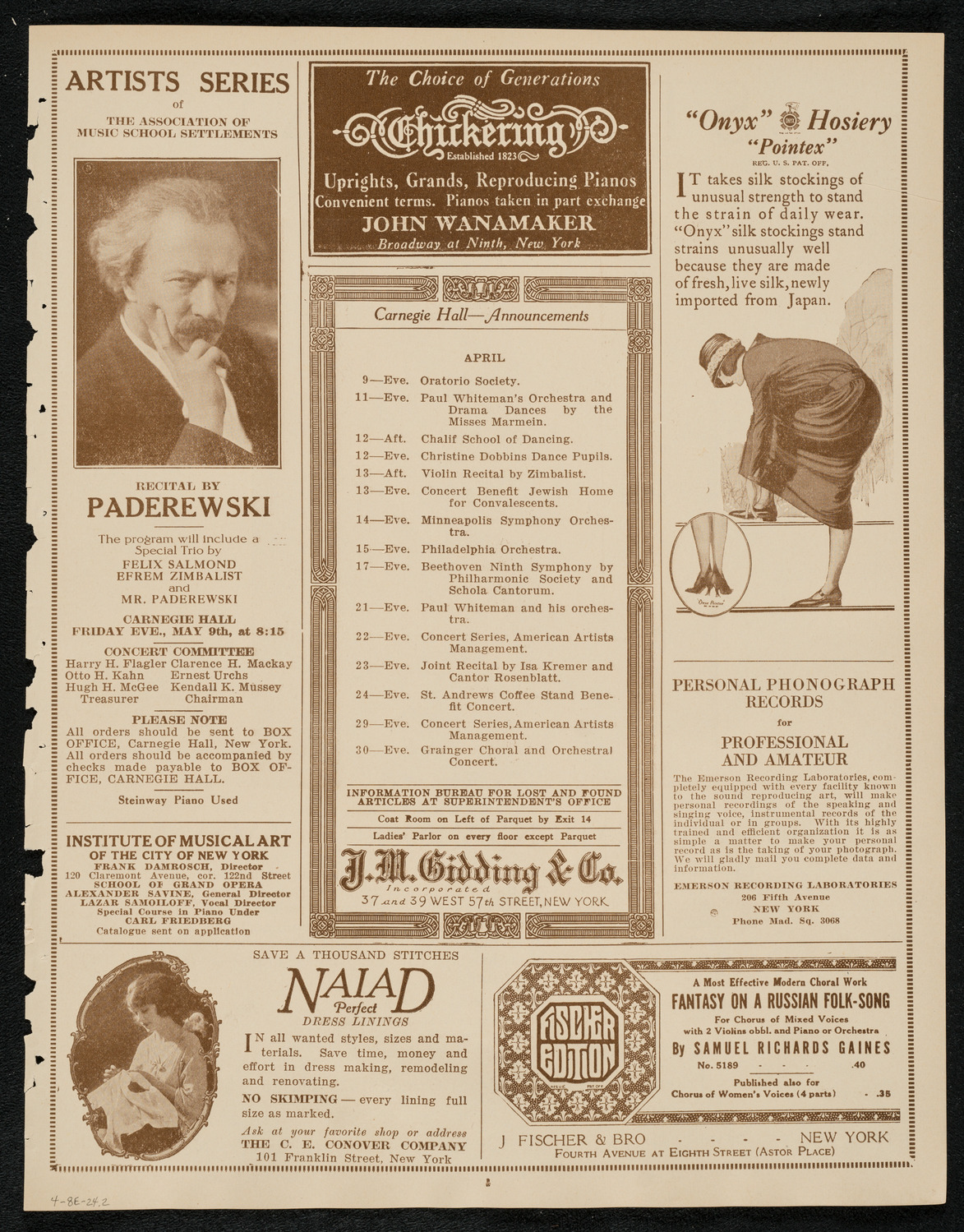 New York Banks' Glee Club, April 8, 1924, program page 3