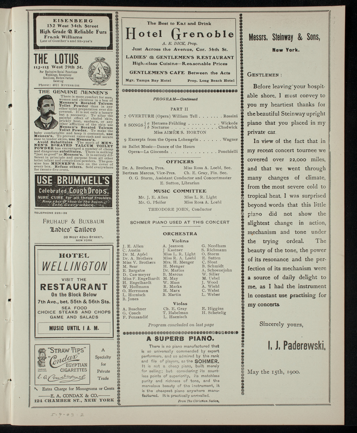 Theodore John's Amateur Symphony Orchestra, May 9, 1903, program page 3