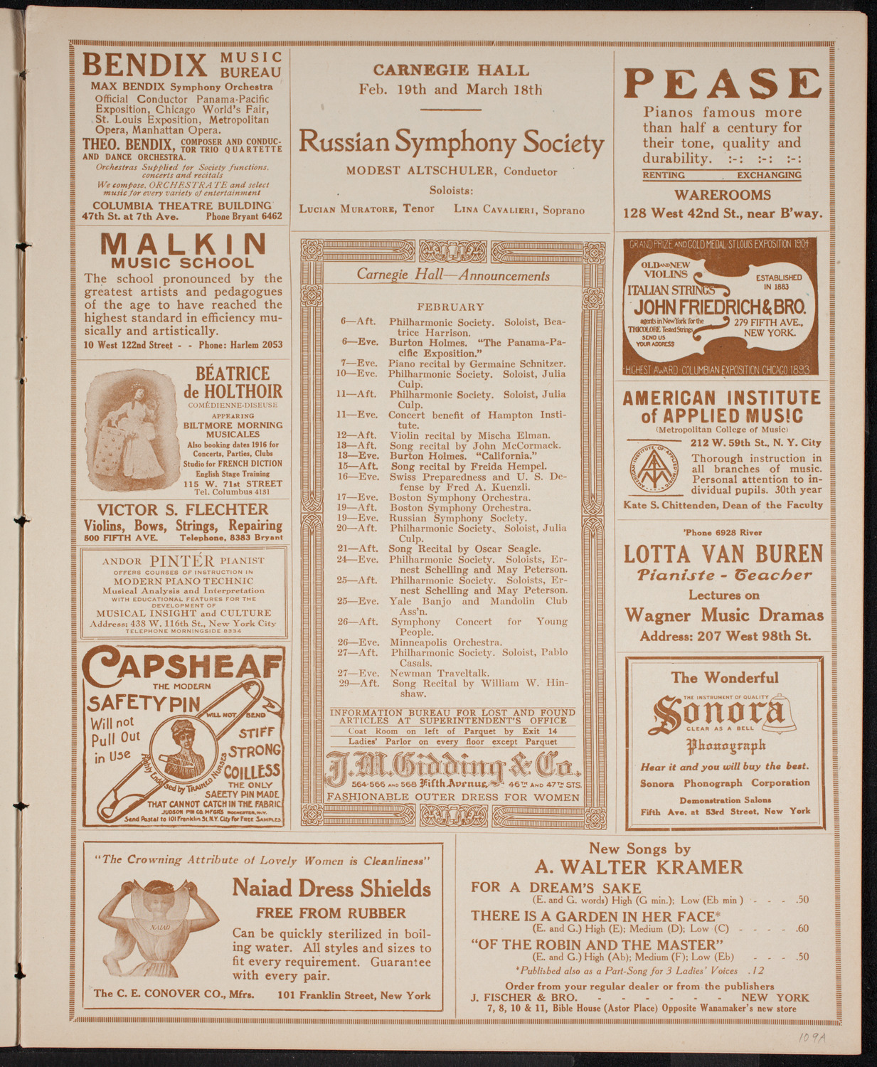 New York Philharmonic, February 5, 1916, program page 3