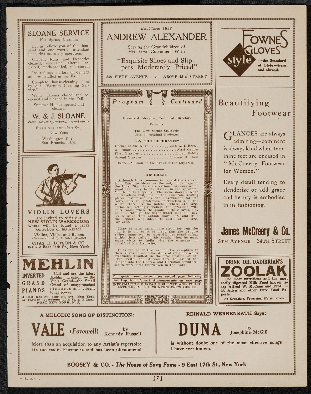 Mecca Temple of New York: Ancient Arabic Order of the Nobles of the Mystic Shrine, April 30, 1921, program page 7