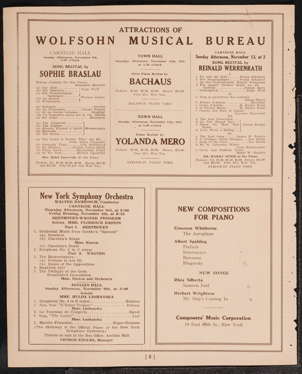 Franz von Vecsey, Violin, November 1, 1921, program page 8