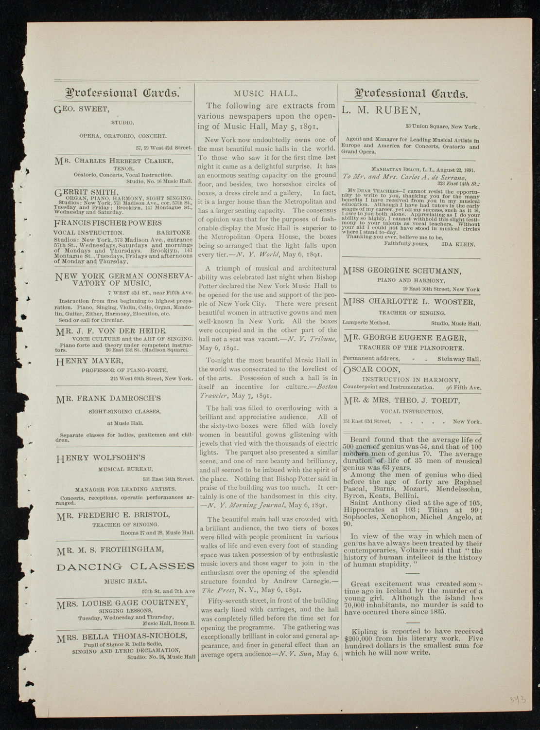 New York Athletic Club Amateur Minstrel Show, December 12, 1891, program page 19