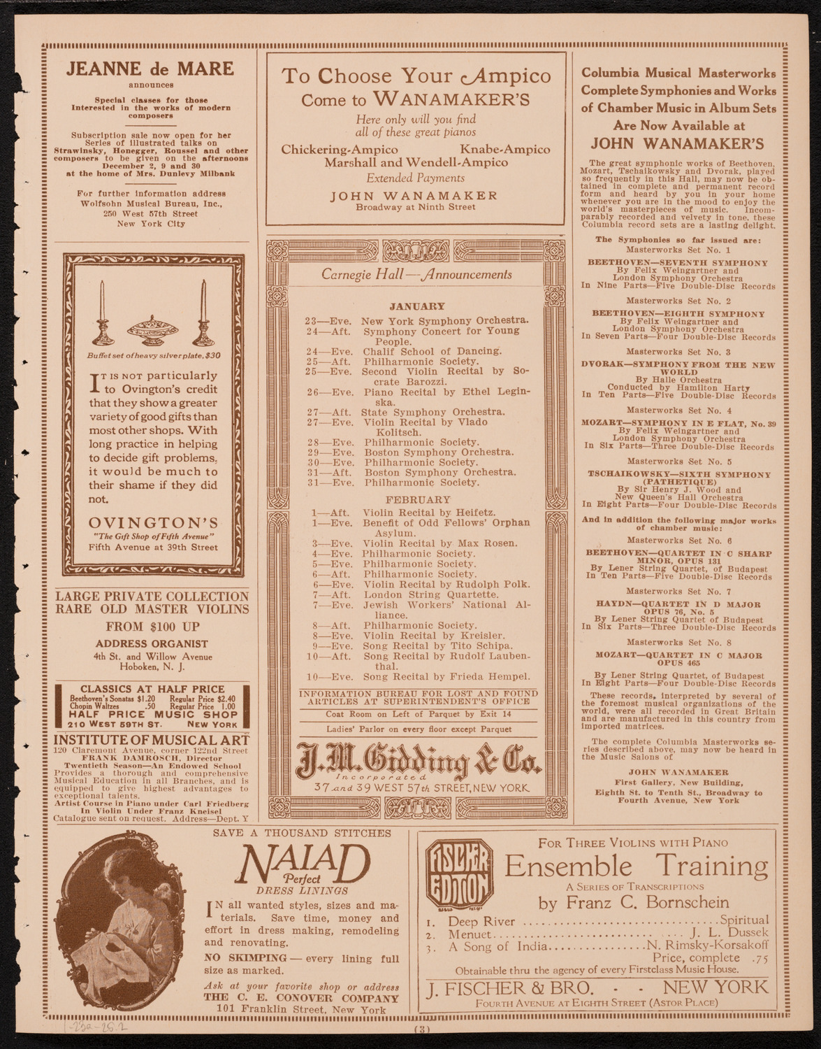 New York Philharmonic, January 23, 1925, program page 3