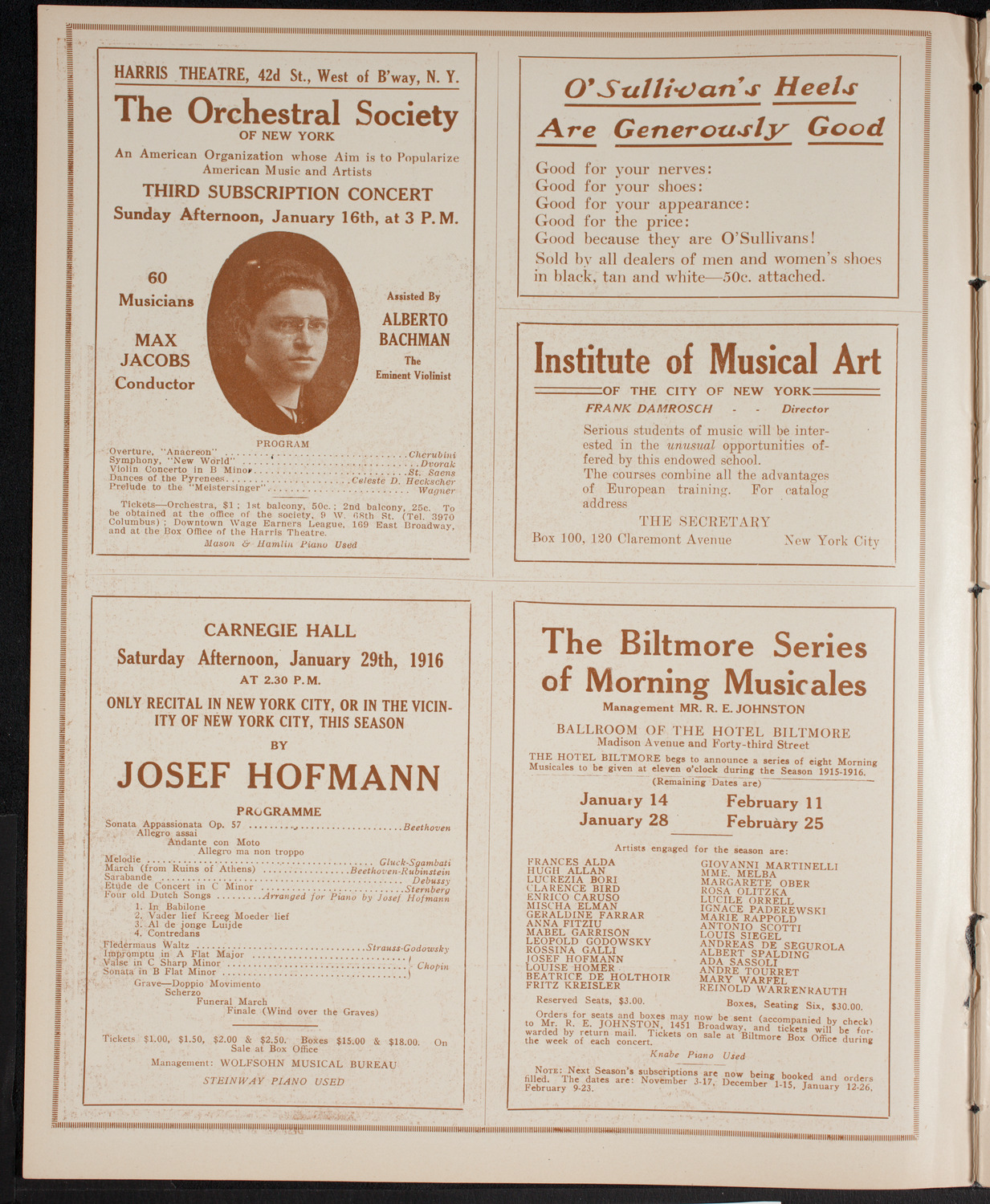 New York Philharmonic, January 9, 1916, program page 2