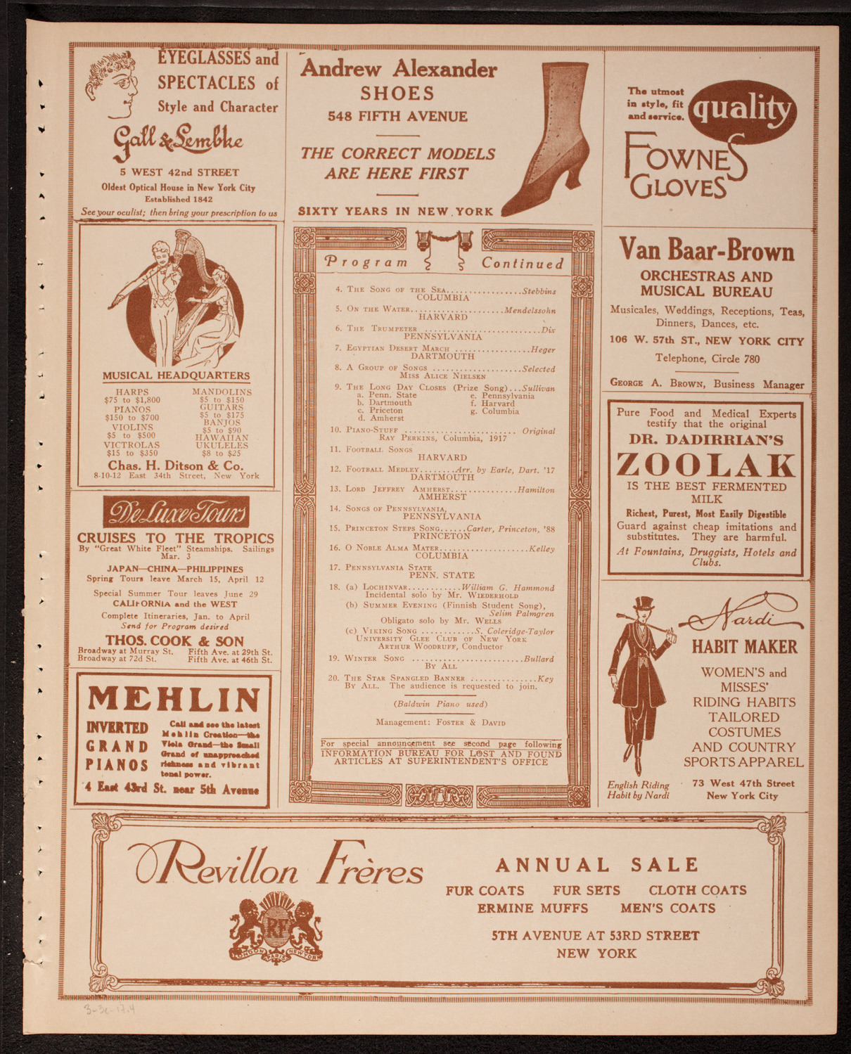 Intercollegiate Glee Club Contest, March 3, 1917, program page 7