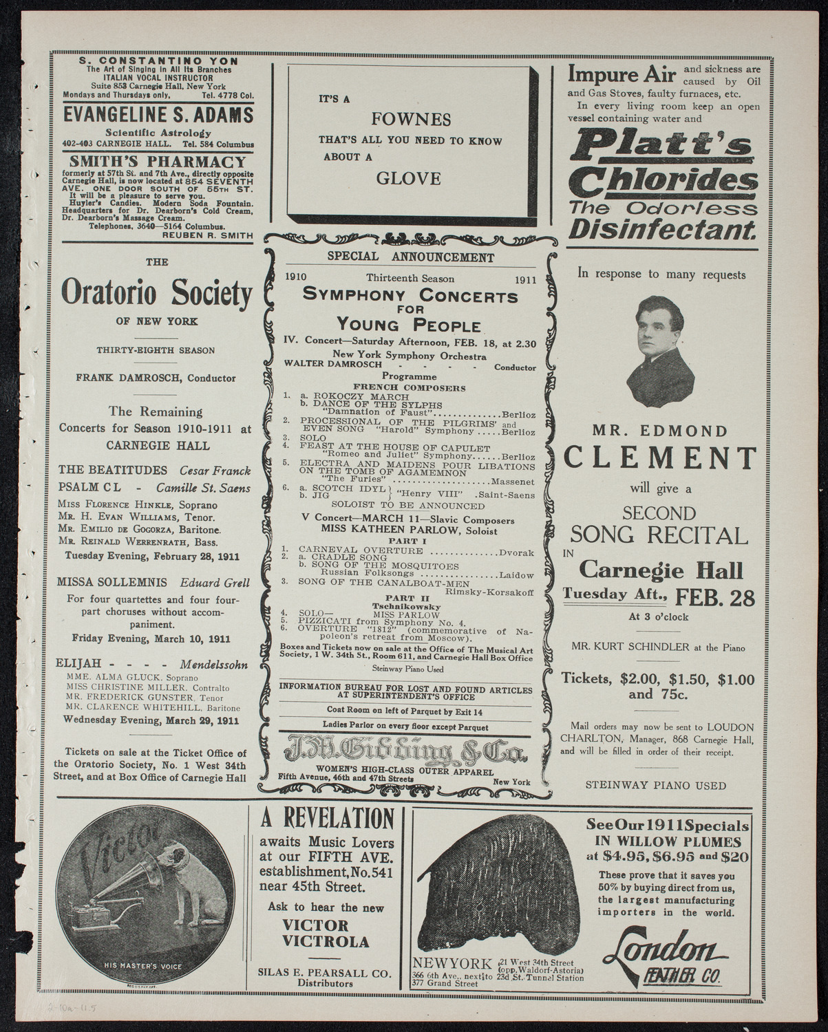 New York Philharmonic, February 10, 1911, program page 9