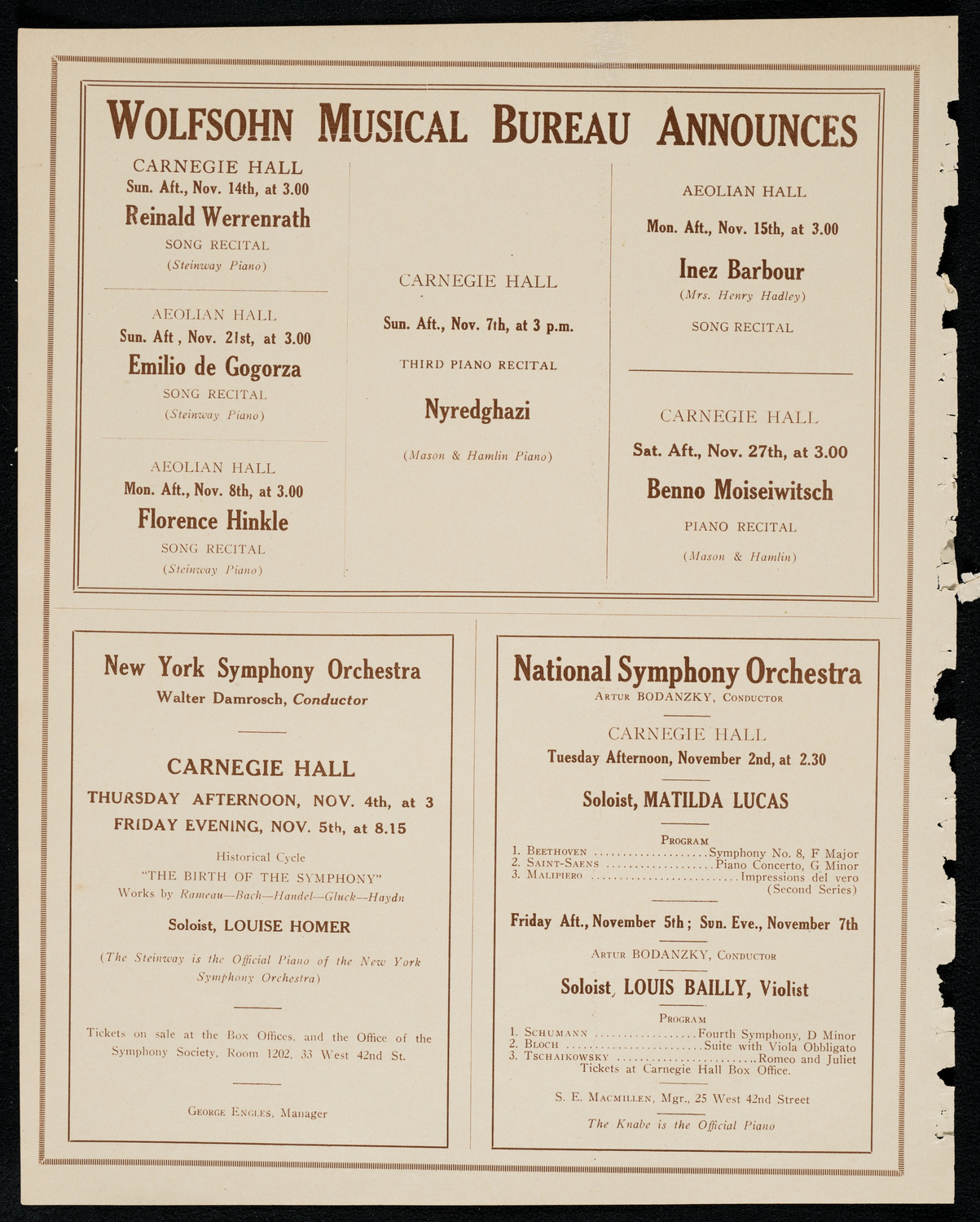 J. Piastro Borisoff, Violin, November 1, 1920, program page 8