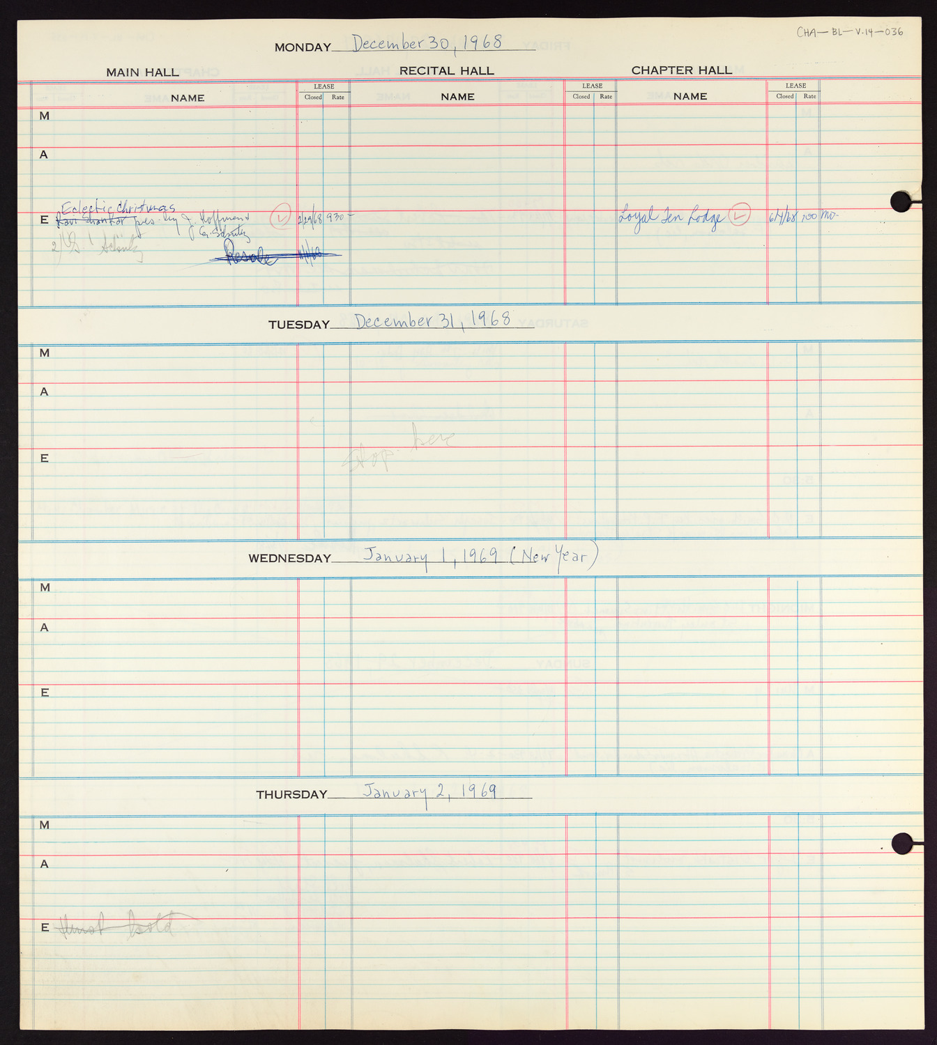 Carnegie Hall Booking Ledger, volume 14, page 36