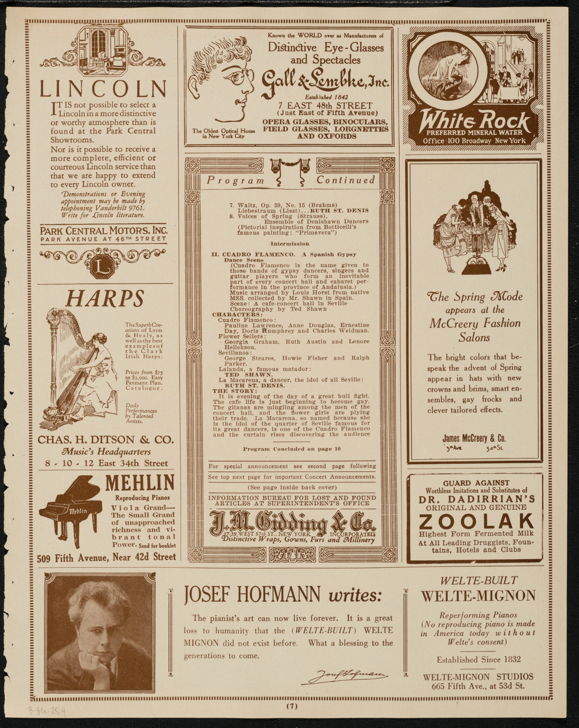 Ruth St. Denis with Ted Shawn and the Denishawn Dancers, March 31, 1925, program page 7