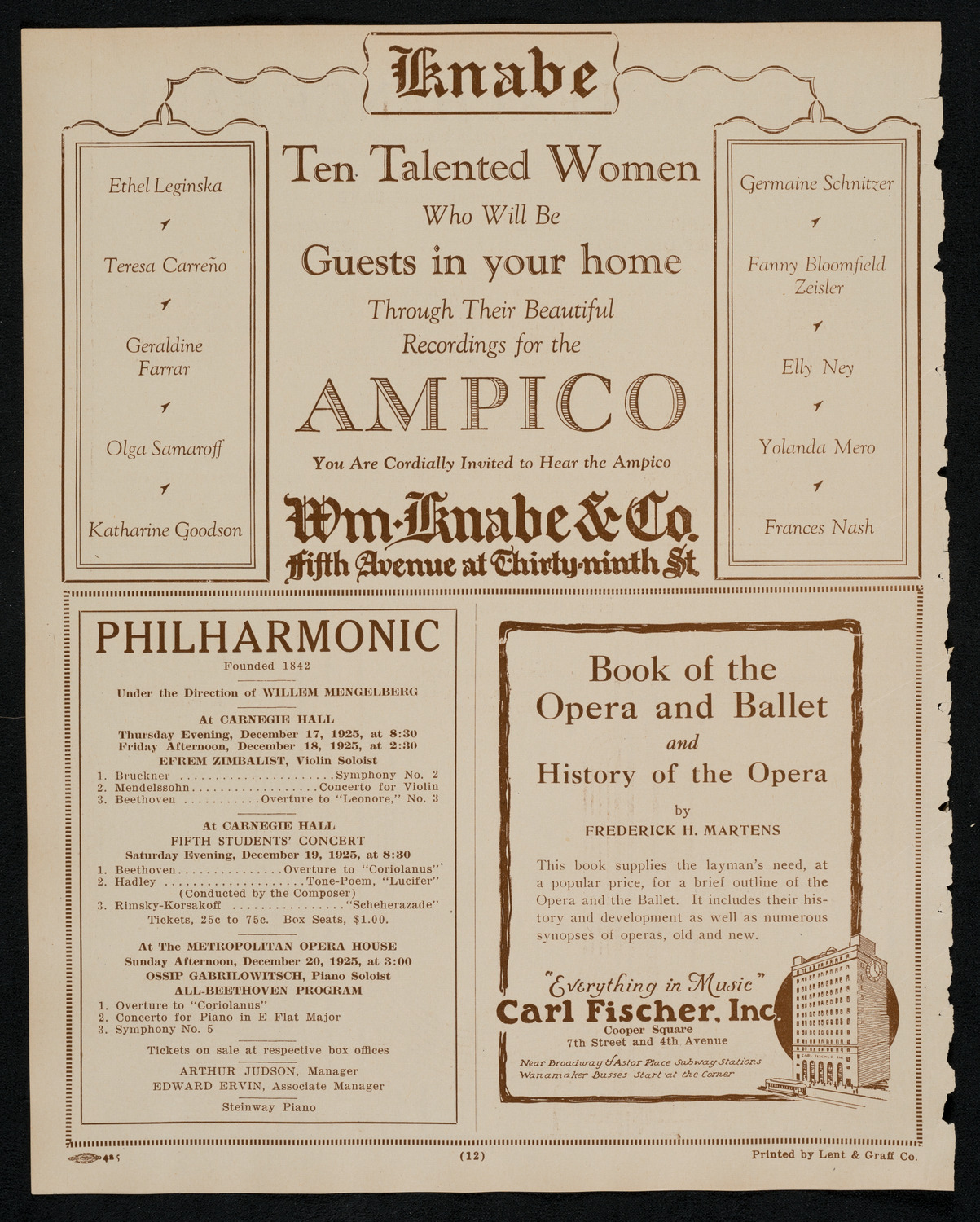 New York Symphony Orchestra, December 17, 1925, program page 12