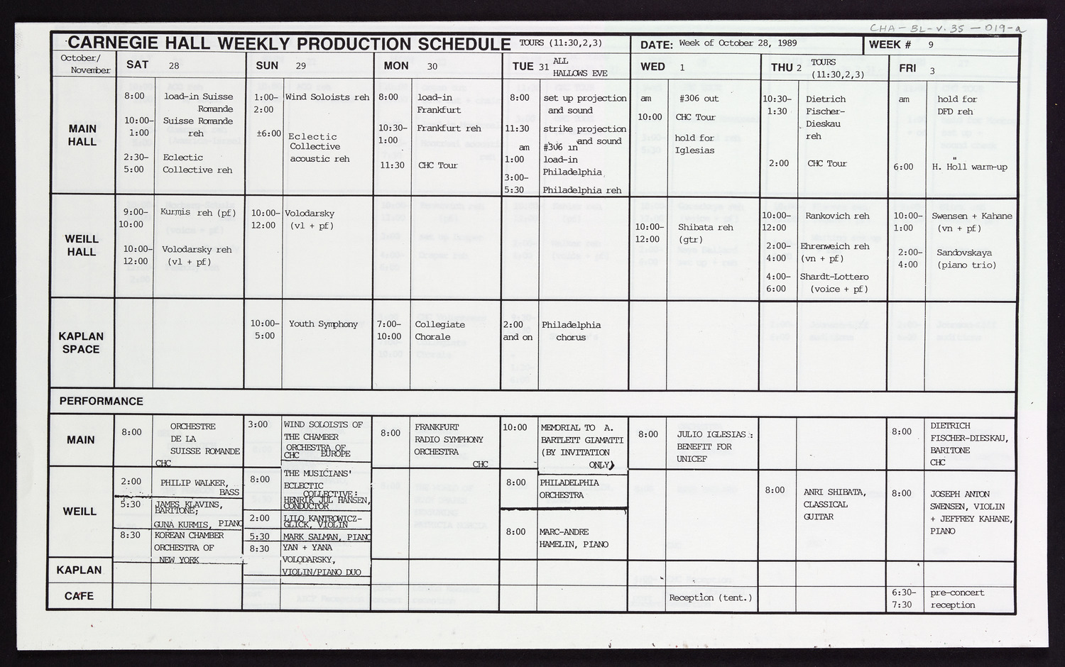 Carnegie Hall Booking Ledger, volume 35, page 19a