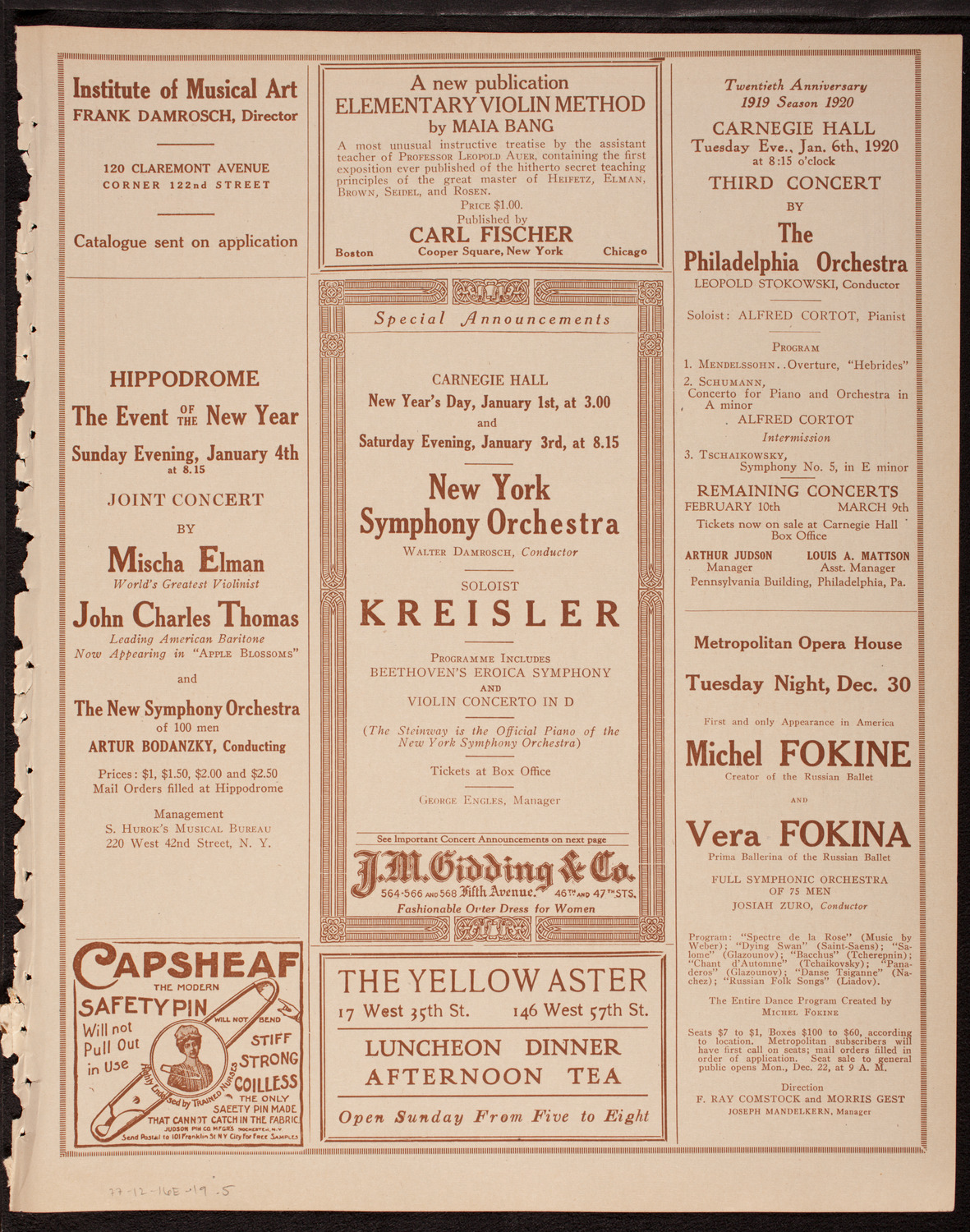 Musical Art Society of New York, December 16, 1919, program page 9