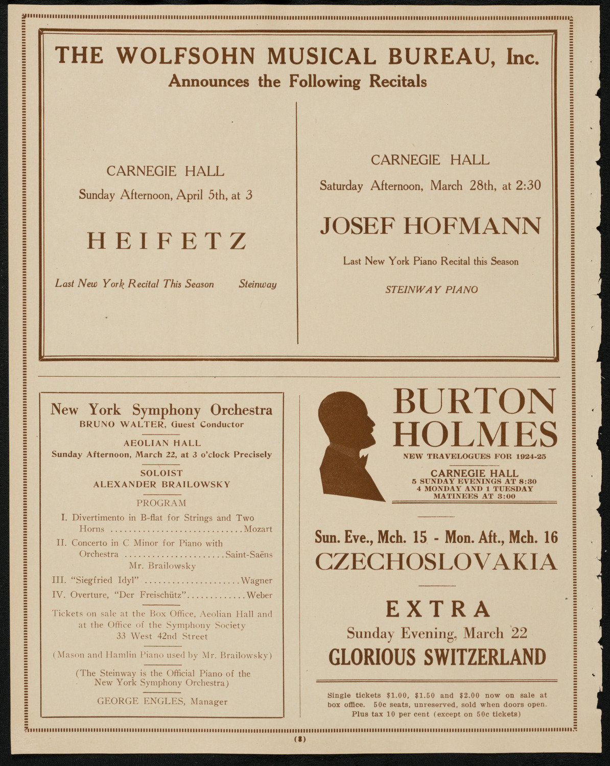 Jascha Heifetz, Violin, March 15, 1925, program page 8