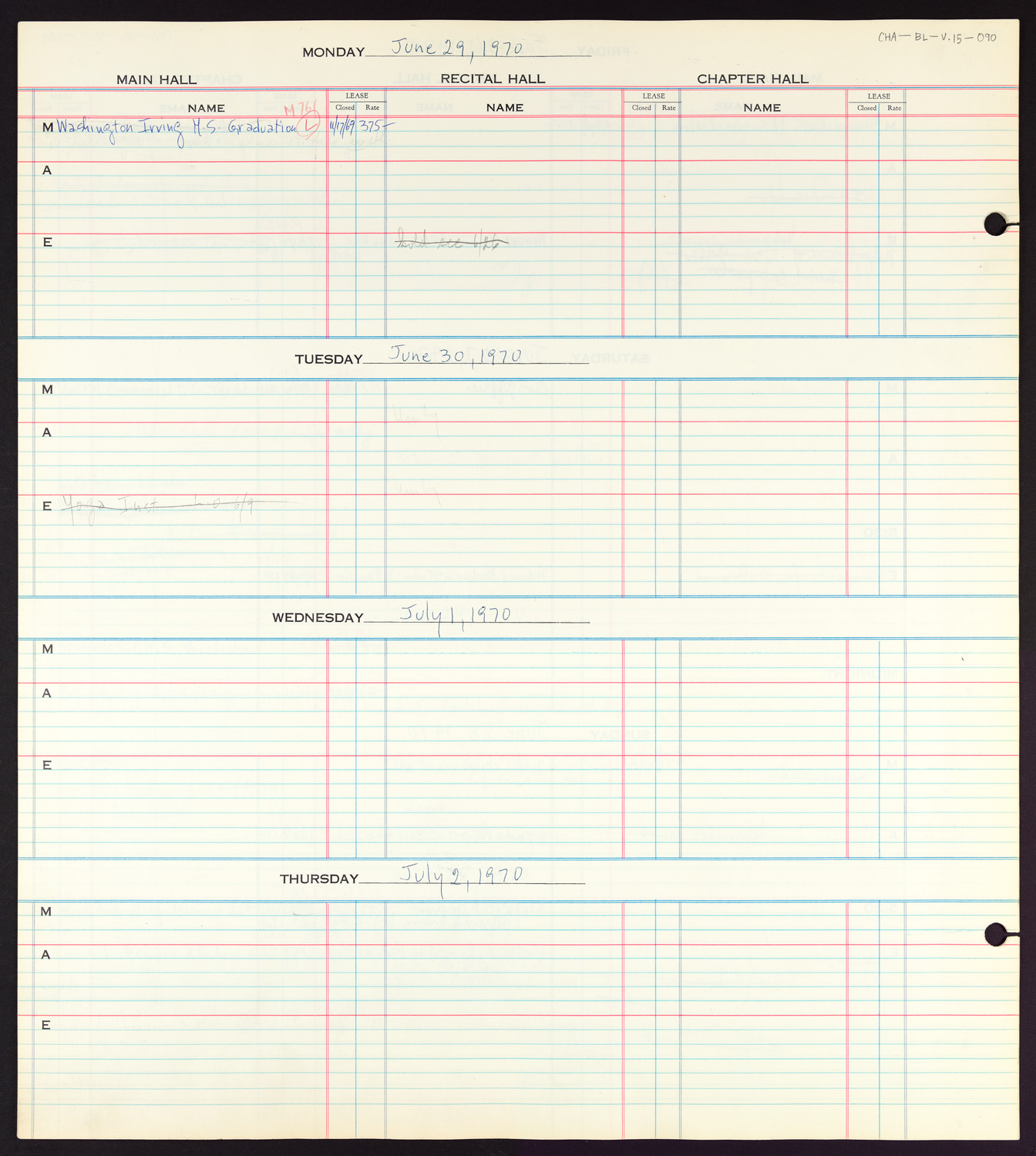 Carnegie Hall Booking Ledger, volume 15, page 90