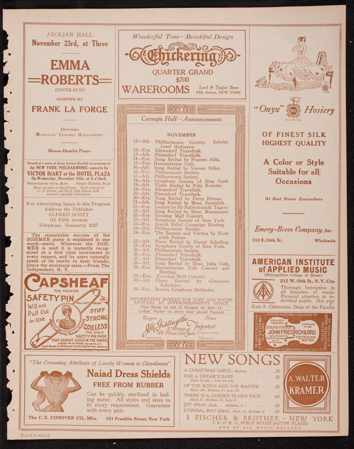 Alma Gluck, Soprano, November 11, 1916, program page 3