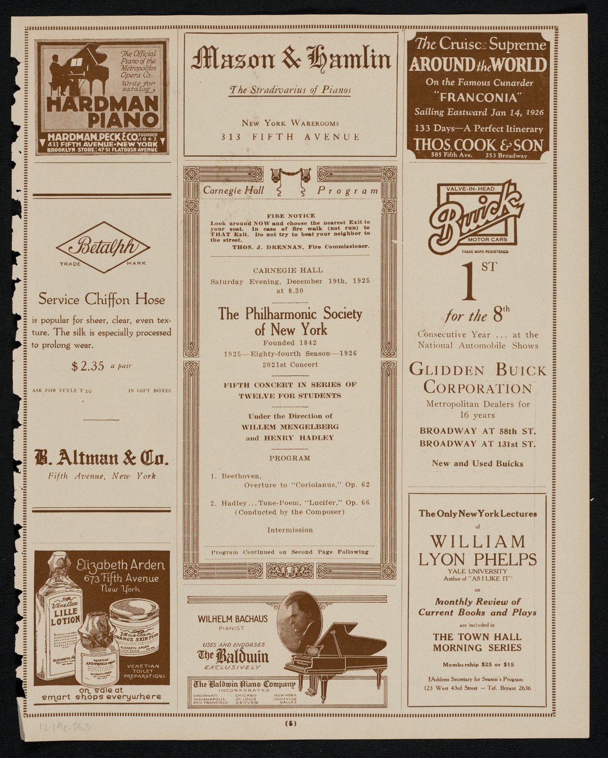 New York Philharmonic, December 19, 1925, program page 5