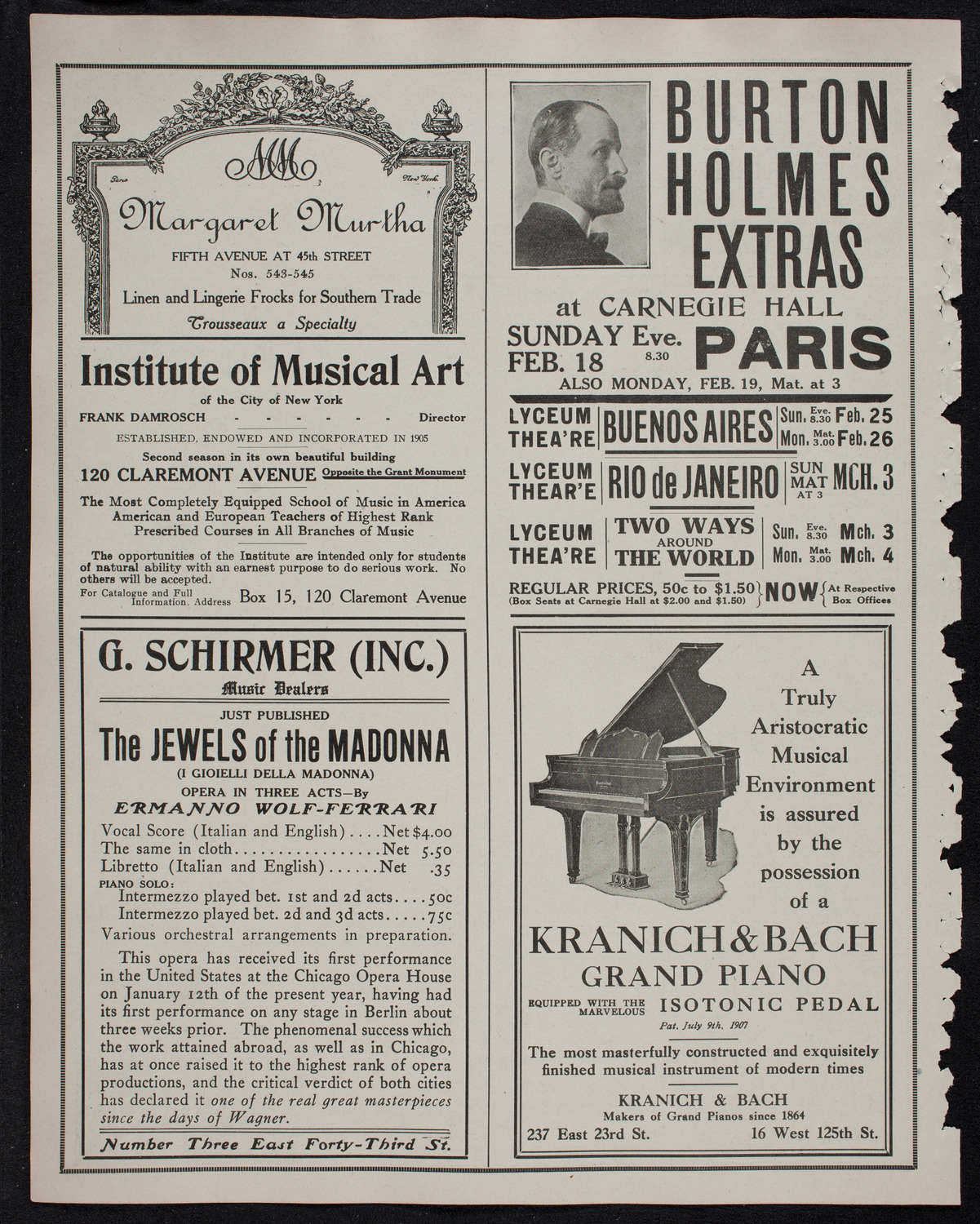 Cantor Sirota with Choir of Fifty, February 14, 1912, program page 6