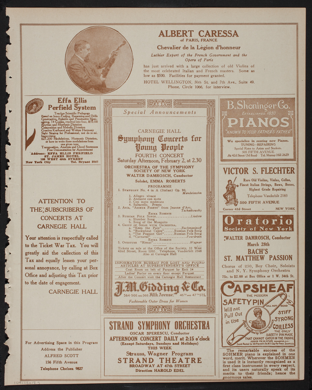 New York Philharmonic, January 12, 1918, program page 9