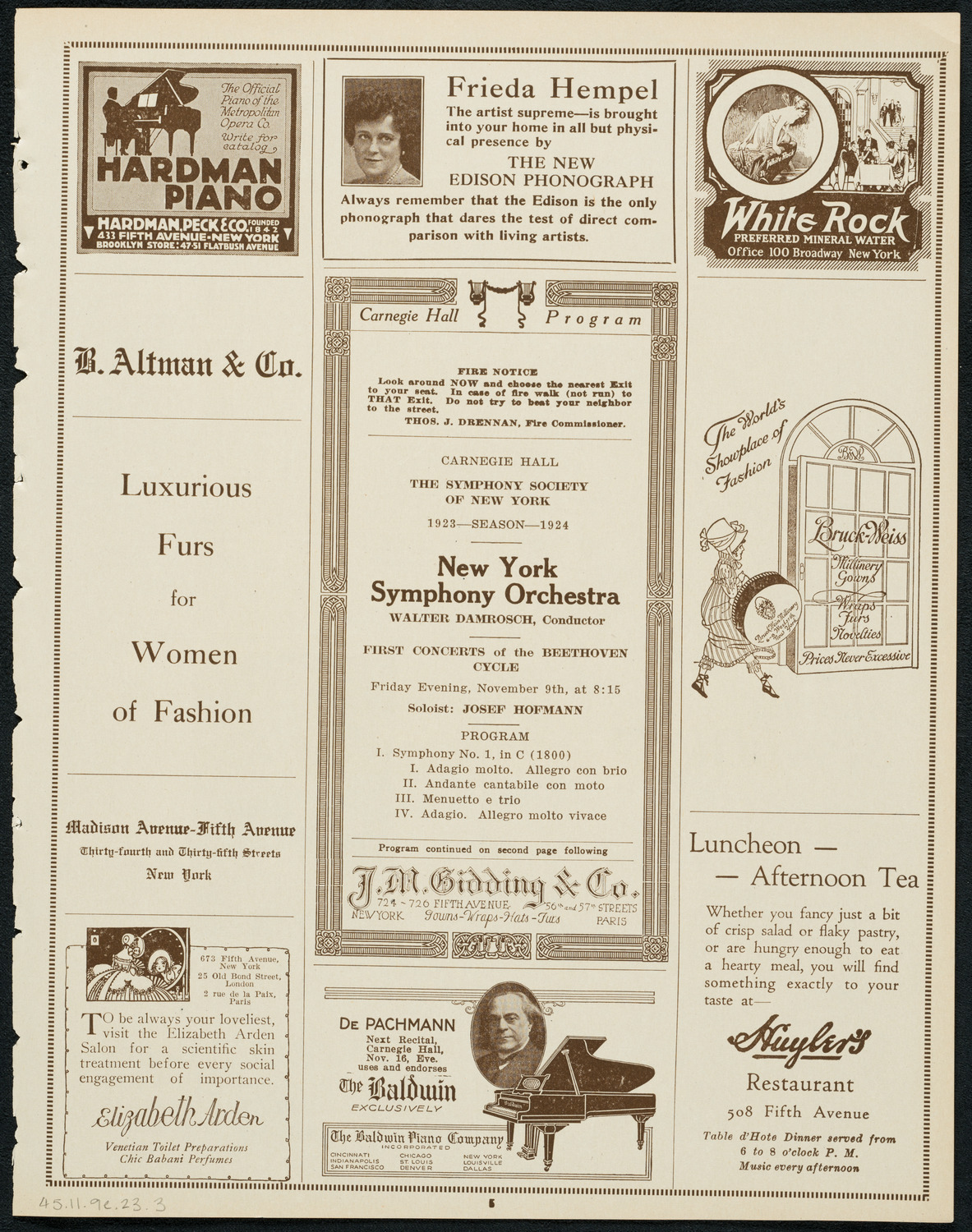 New York Symphony Orchestra: Beethoven Cycle, November 9, 1923, program page 5