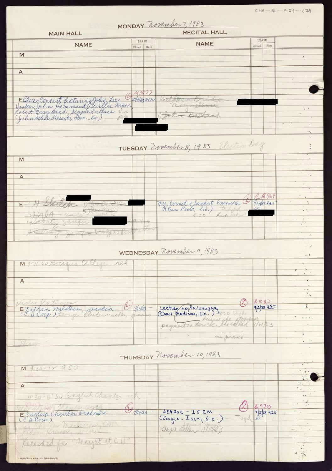 Carnegie Hall Booking Ledger, volume 29, page 24