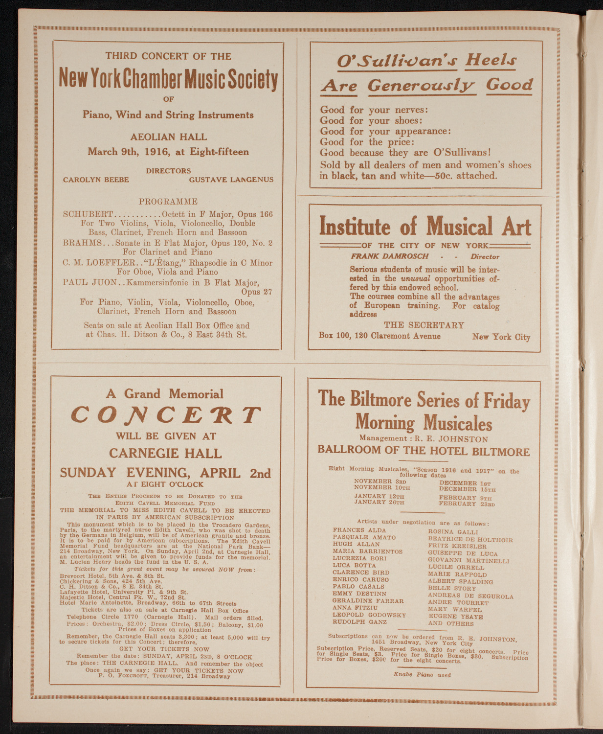 Schola Cantorum of New York, March 7, 1916, program page 2