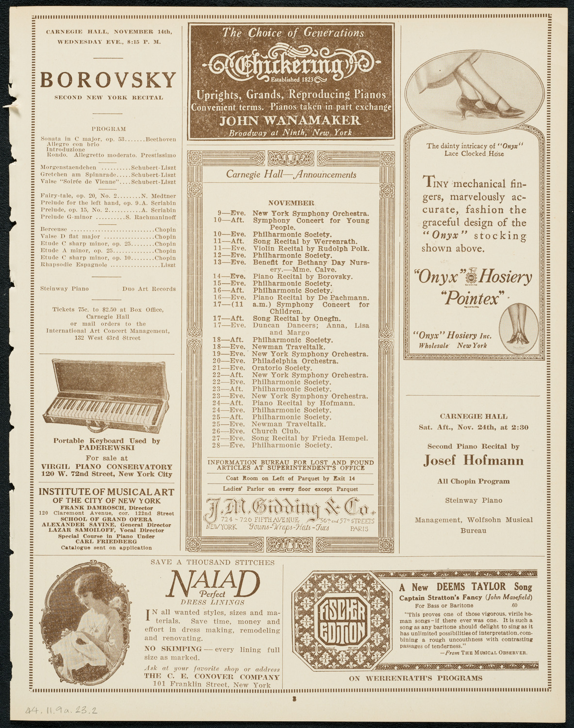 New York Philharmonic, November 9, 1923, program page 3