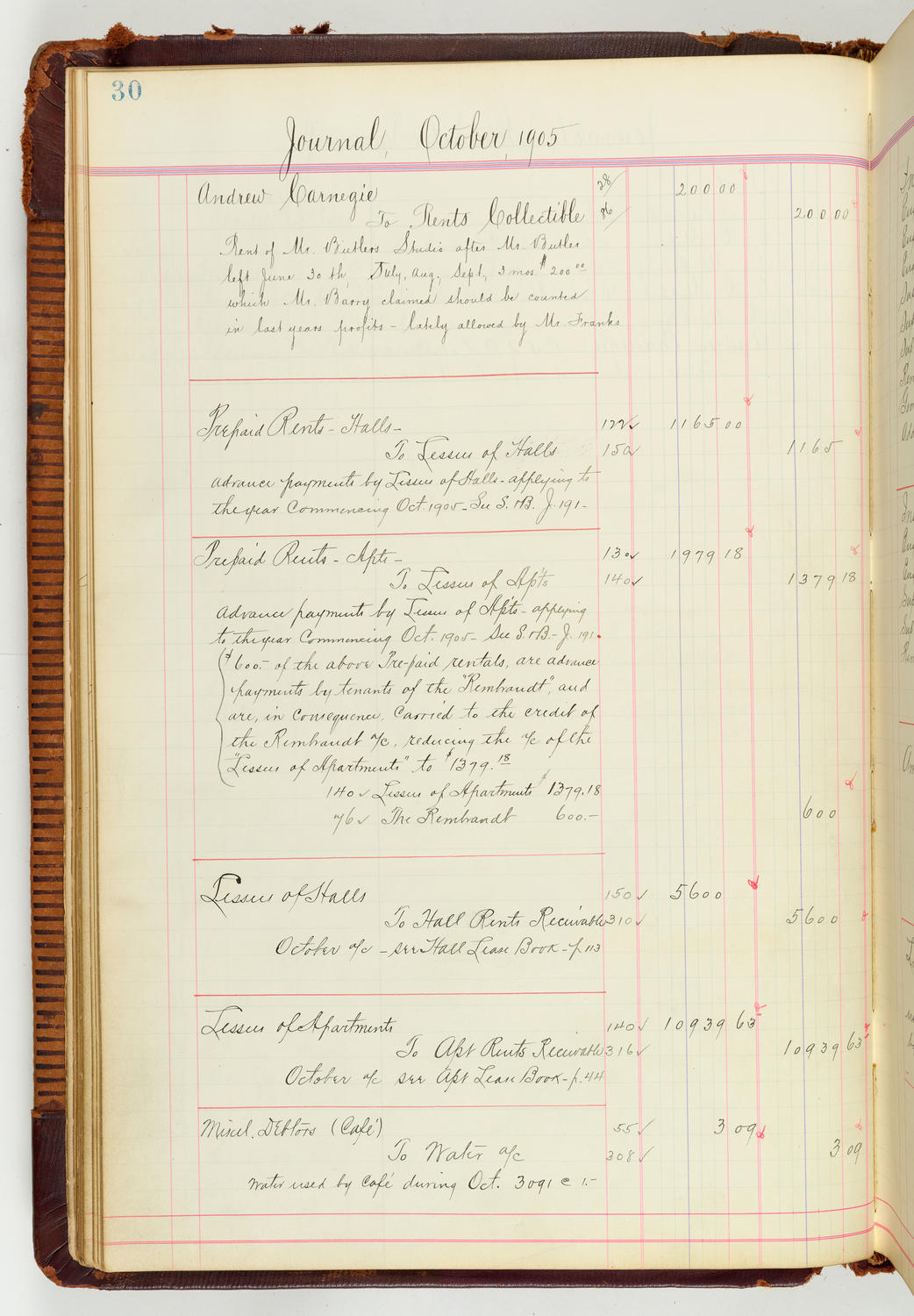Music Hall Accounting Ledger Journal, volume 7, page 30