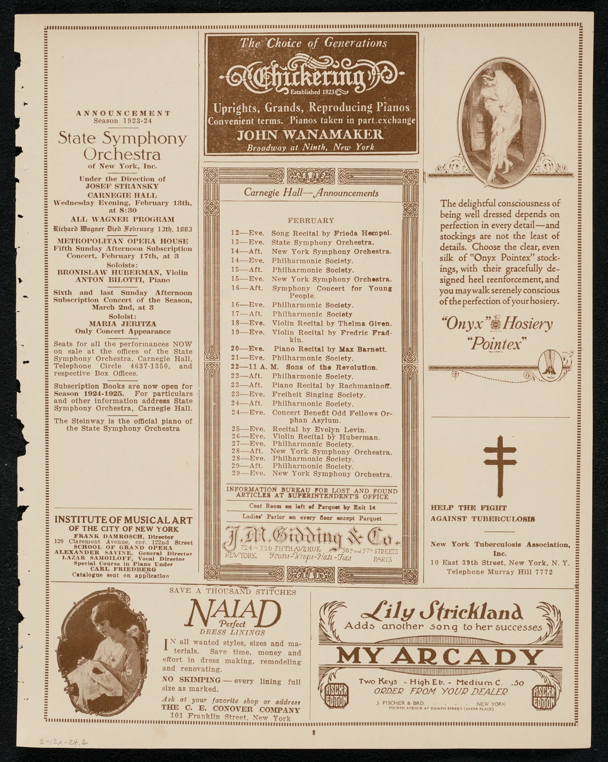 Reinald Werrenrath, Baritone, February 12, 1924, program page 3