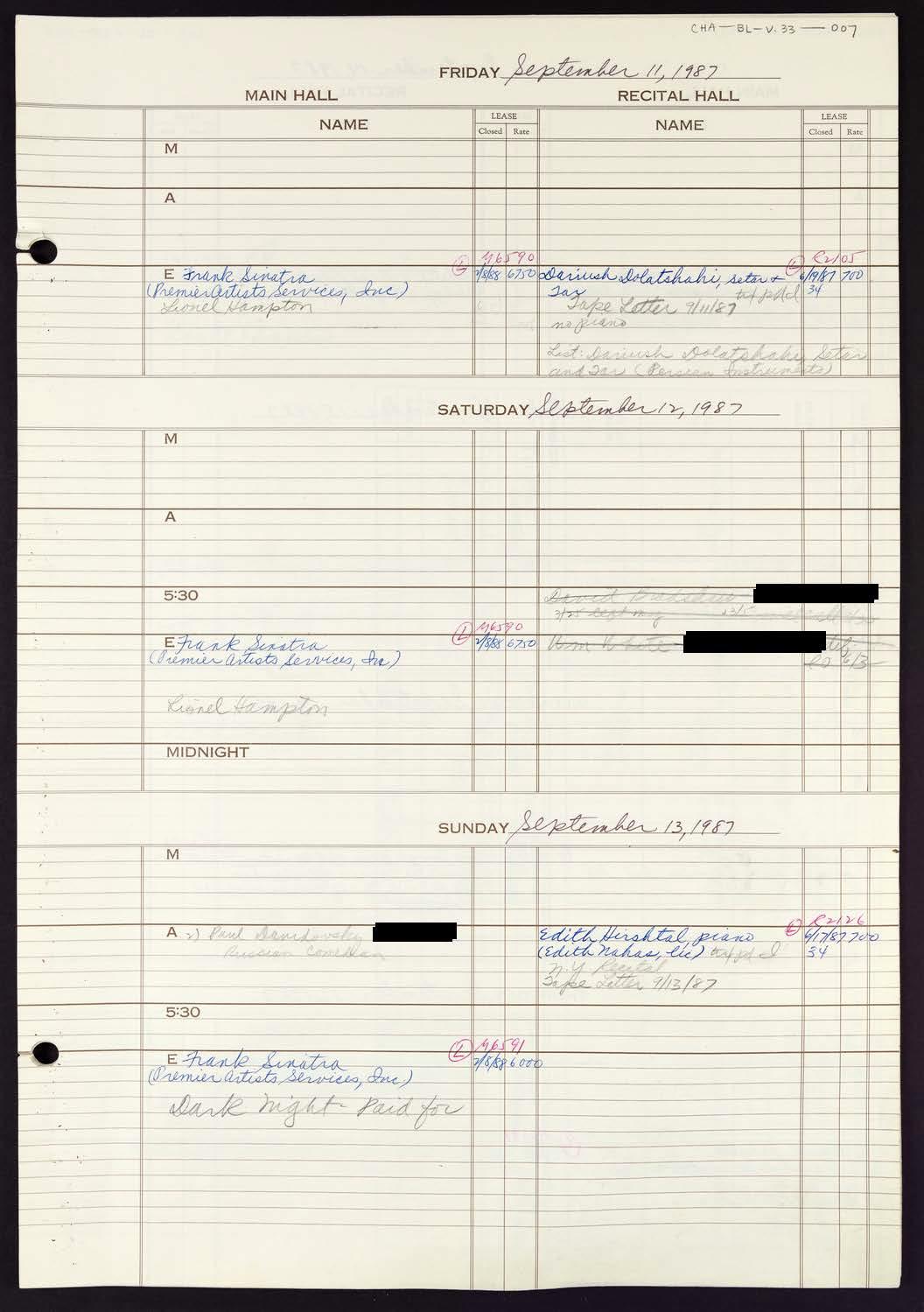 Carnegie Hall Booking Ledger, volume 33, page 7