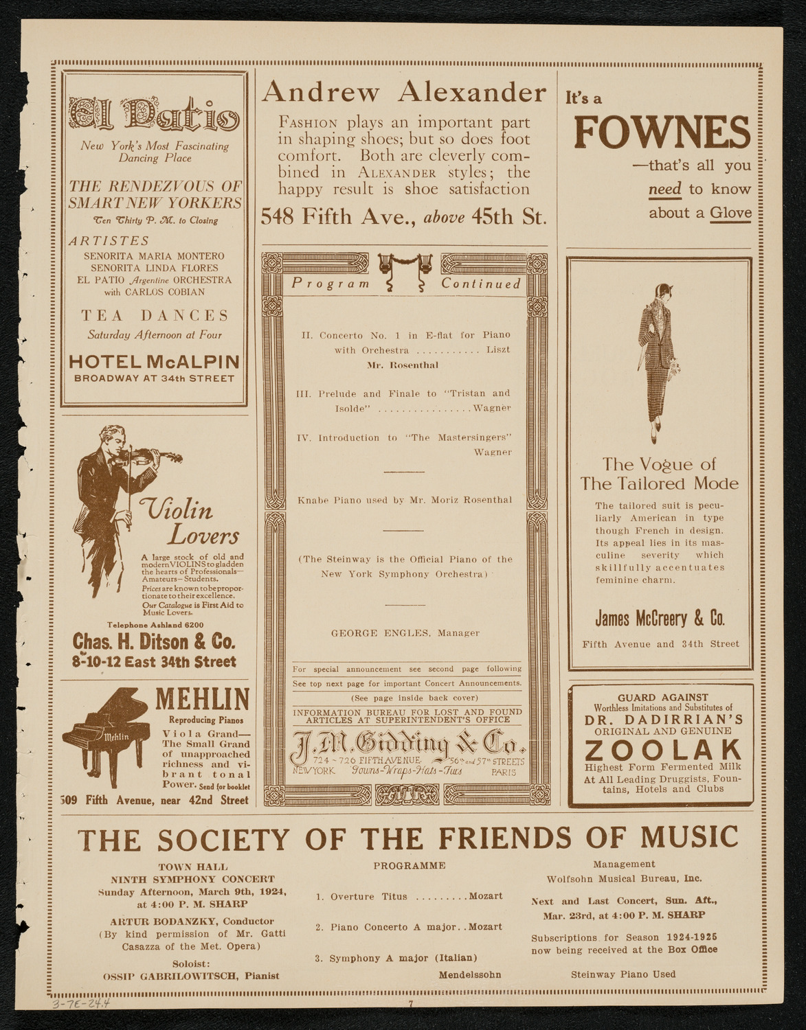 New York Symphony Orchestra, March 7, 1924, program page 7
