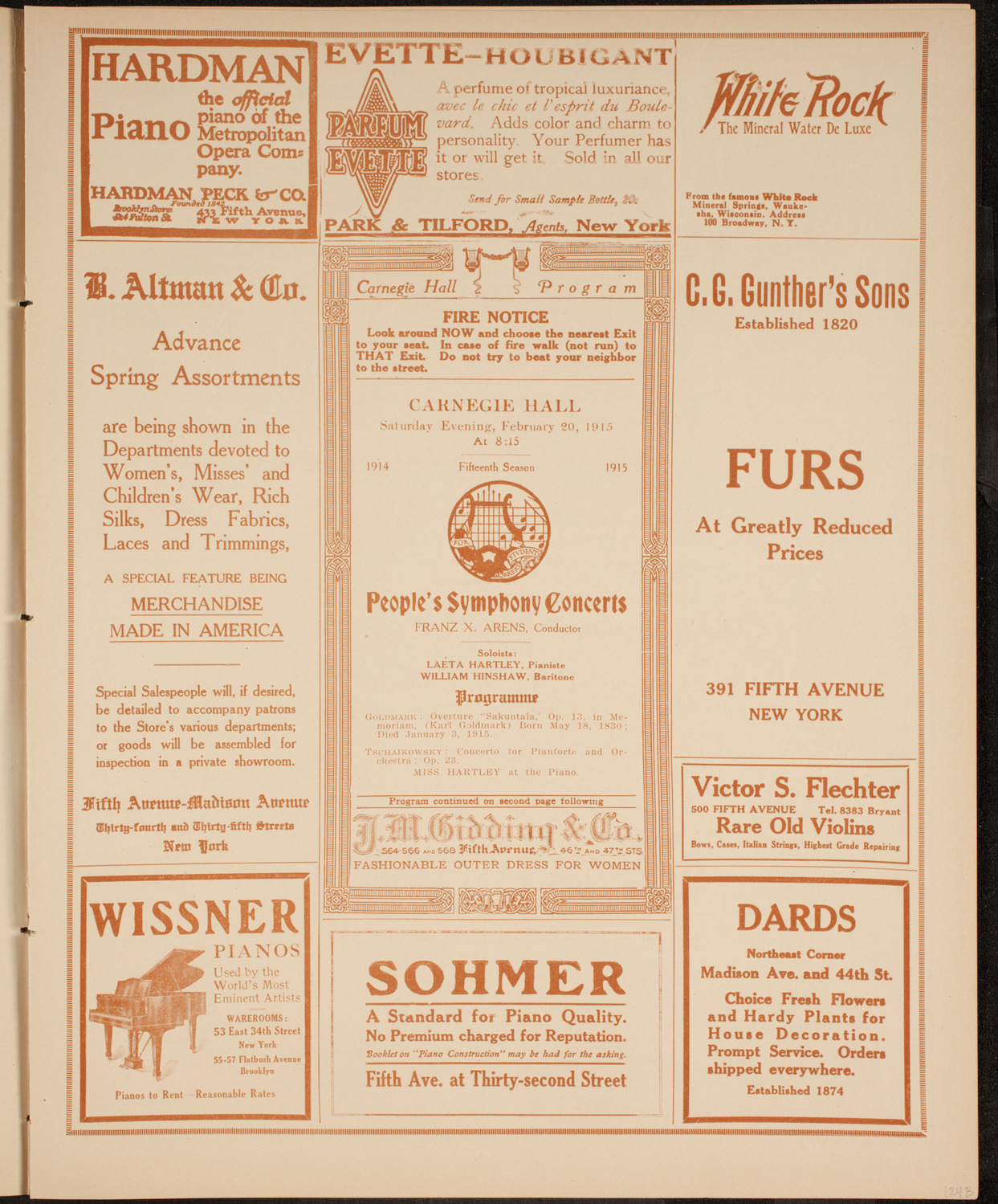 People's Symphony Concert, February 20, 1915, program page 5