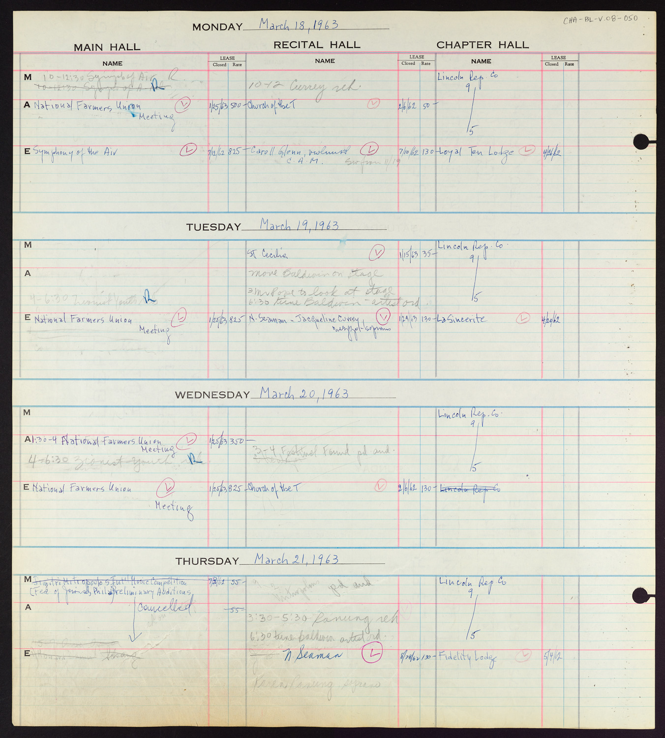 Carnegie Hall Booking Ledger, volume 8, page 50