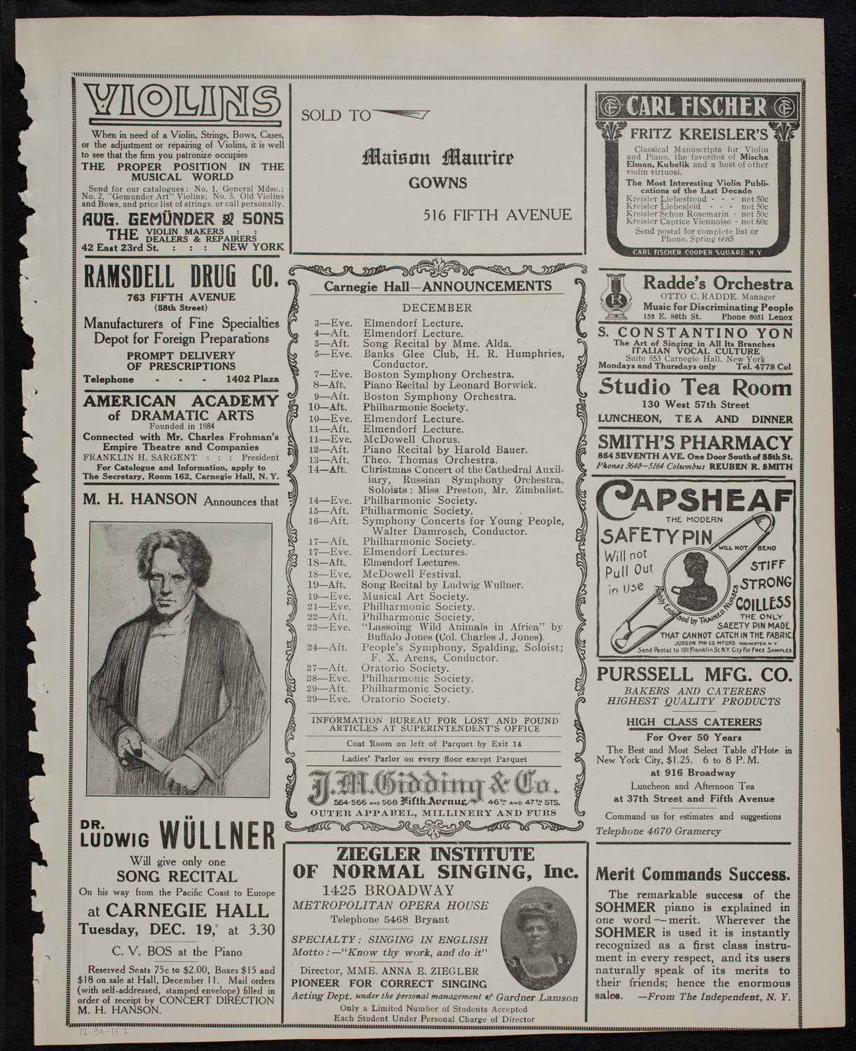 Russian Symphony Society of New York, December 3, 1911, program page 3