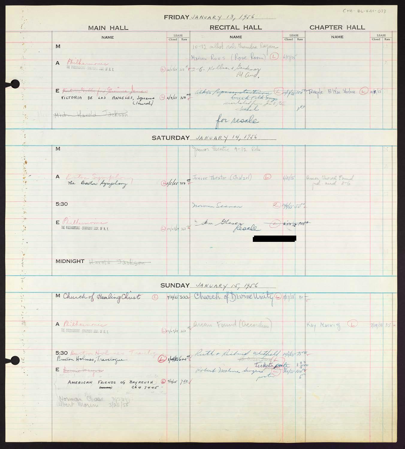 Carnegie Hall Booking Ledger, volume 1, page 33