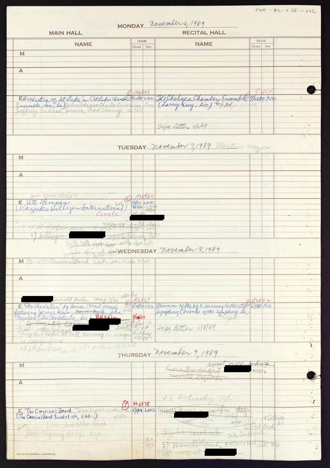 Carnegie Hall Booking Ledger, volume 35, page 22