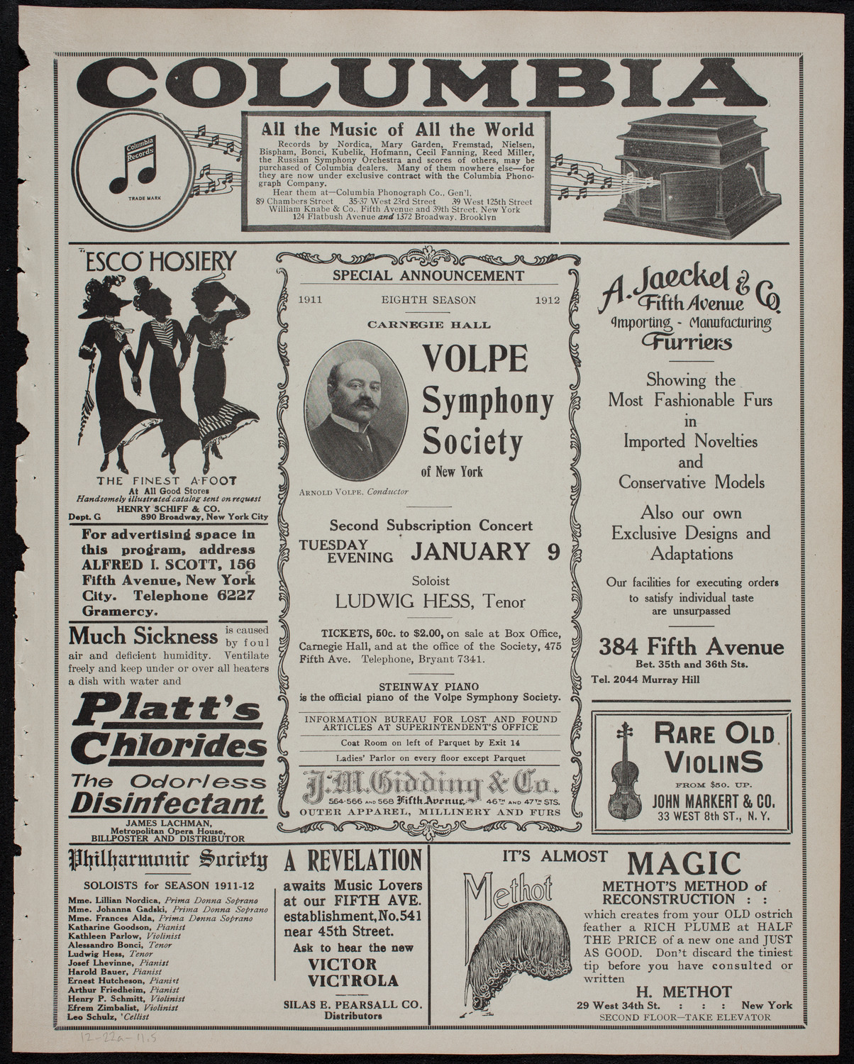 New York Philharmonic, December 22, 1911, program page 9