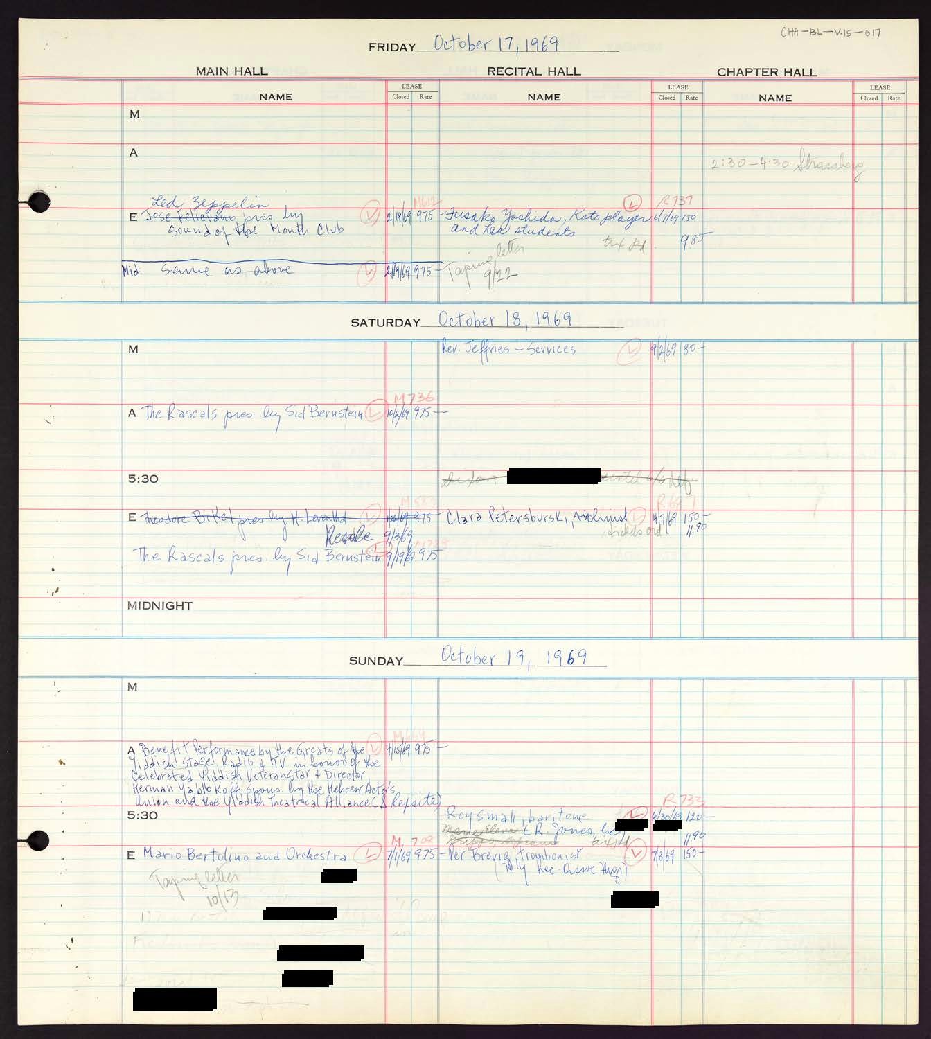 Carnegie Hall Booking Ledger, volume 15, page 17