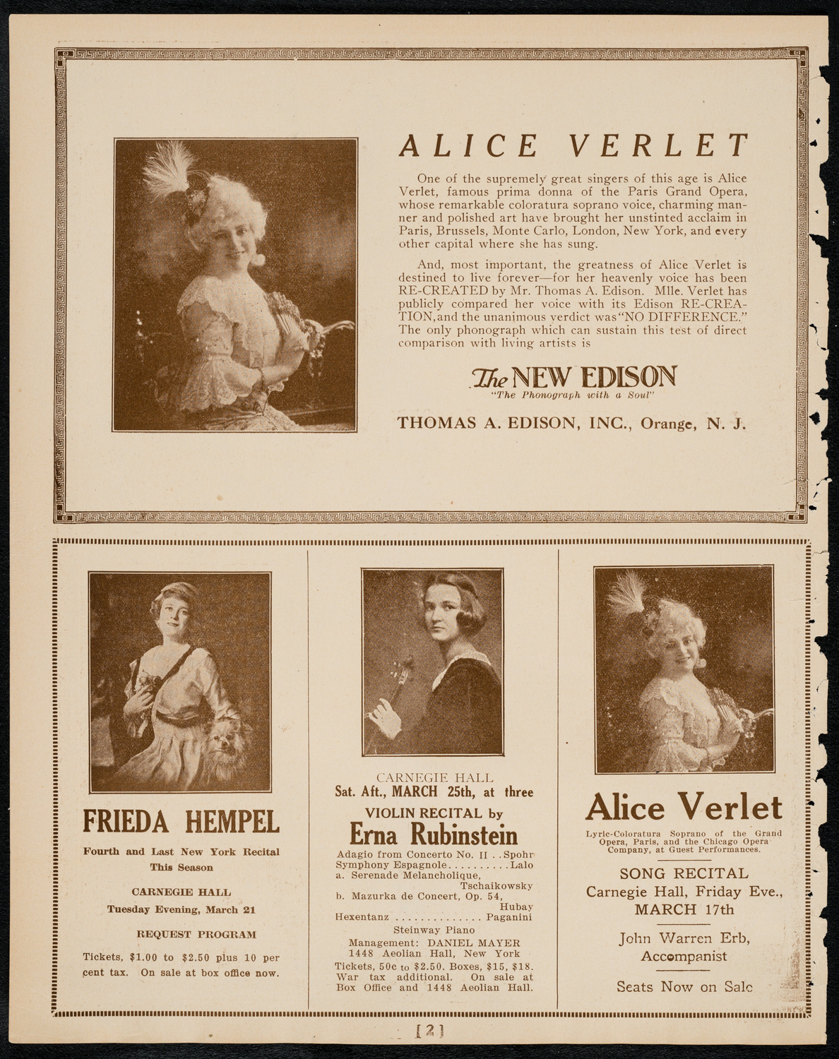 New York Philharmonic, March 12, 1922, program page 2