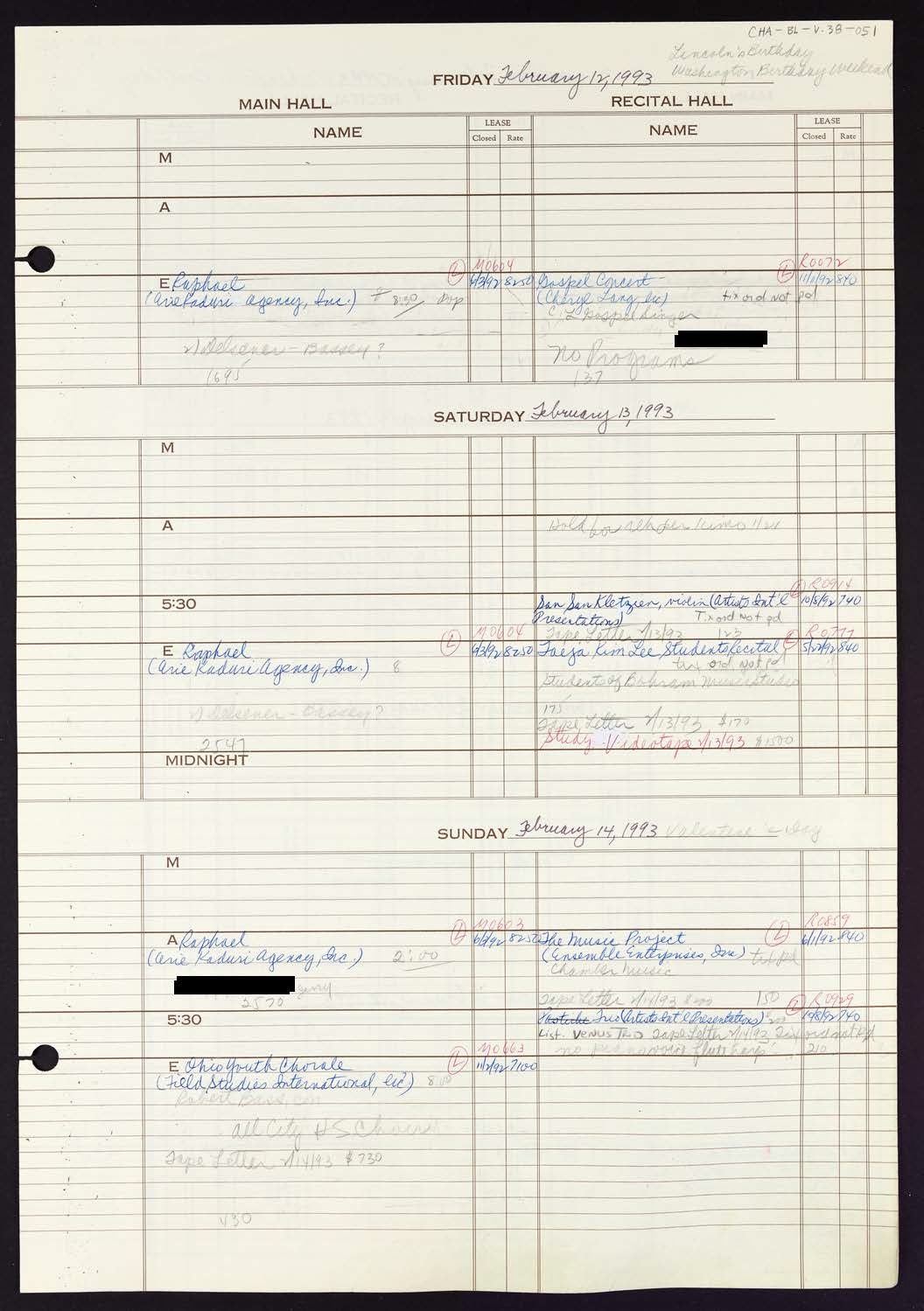 Carnegie Hall Booking Ledger, volume 38, page 51