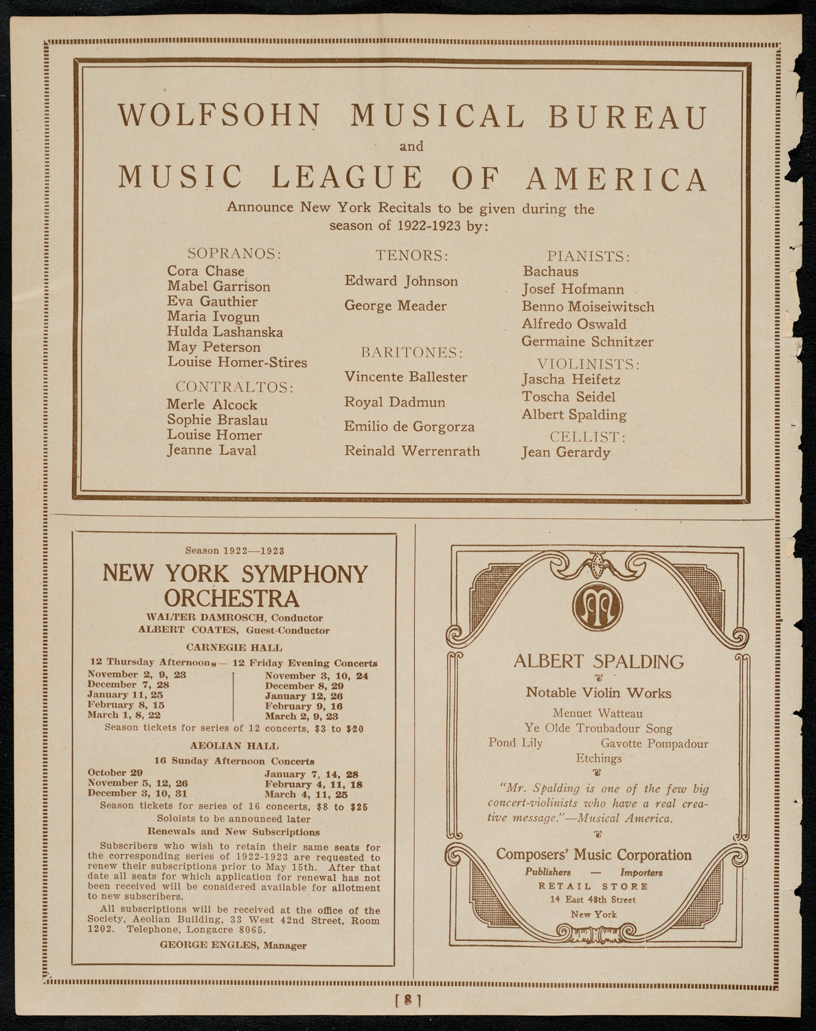 Florence Stern, Violin, April 30, 1922, program page 8