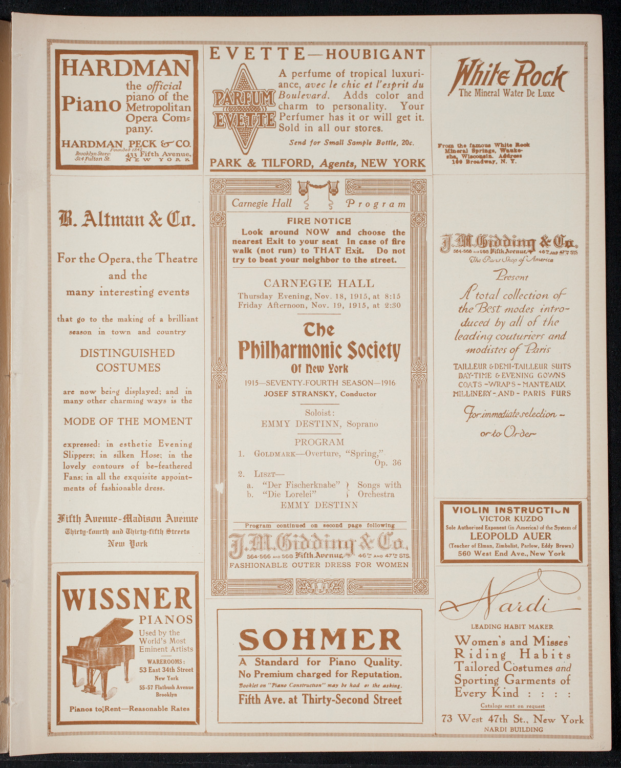 New York Philharmonic, November 18, 1915, program page 5