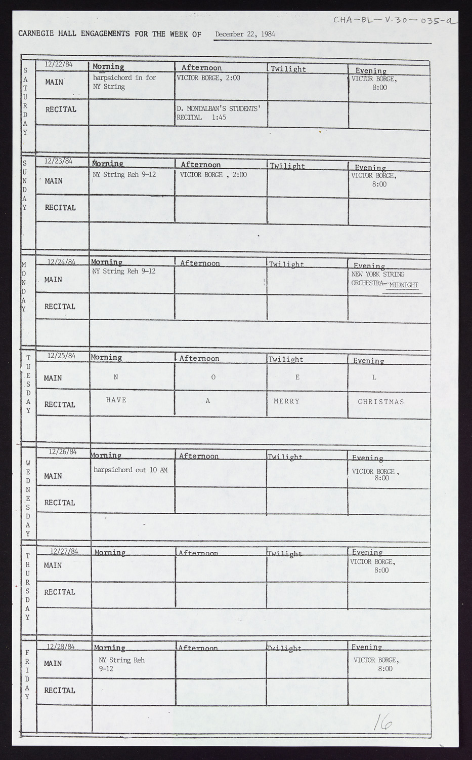 Carnegie Hall Booking Ledger, volume 30, page 35a