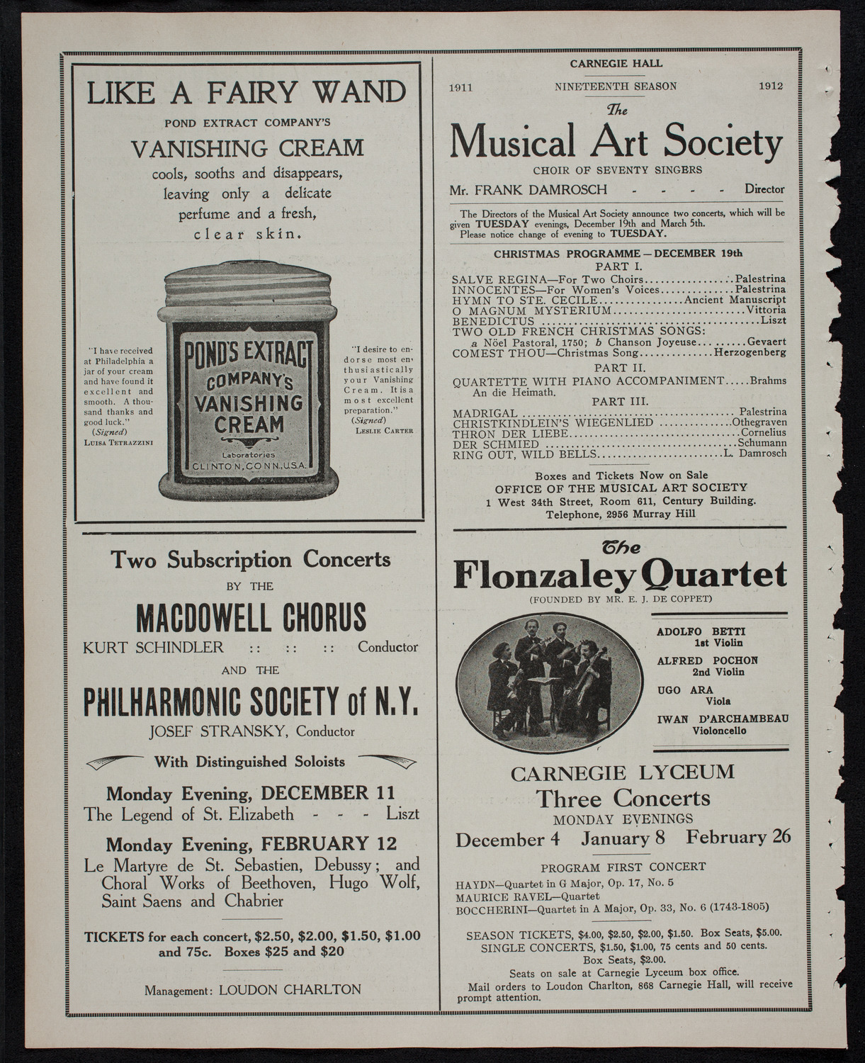 New York Philharmonic, December 1, 1911, program page 8