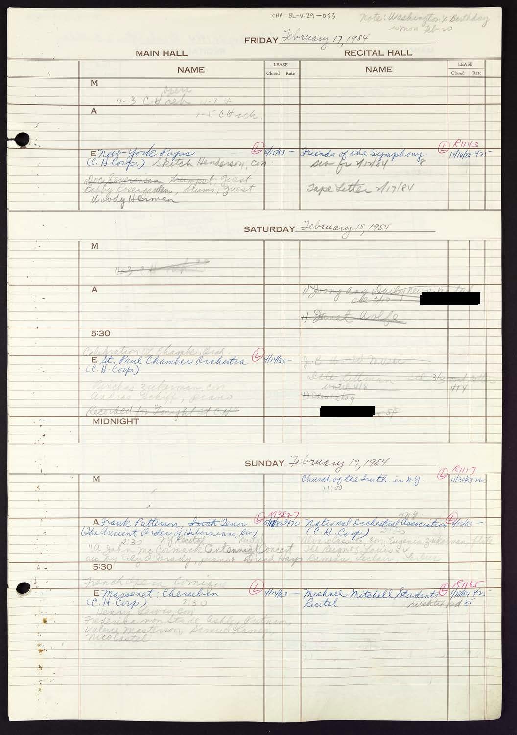 Carnegie Hall Booking Ledger, volume 29, page 53