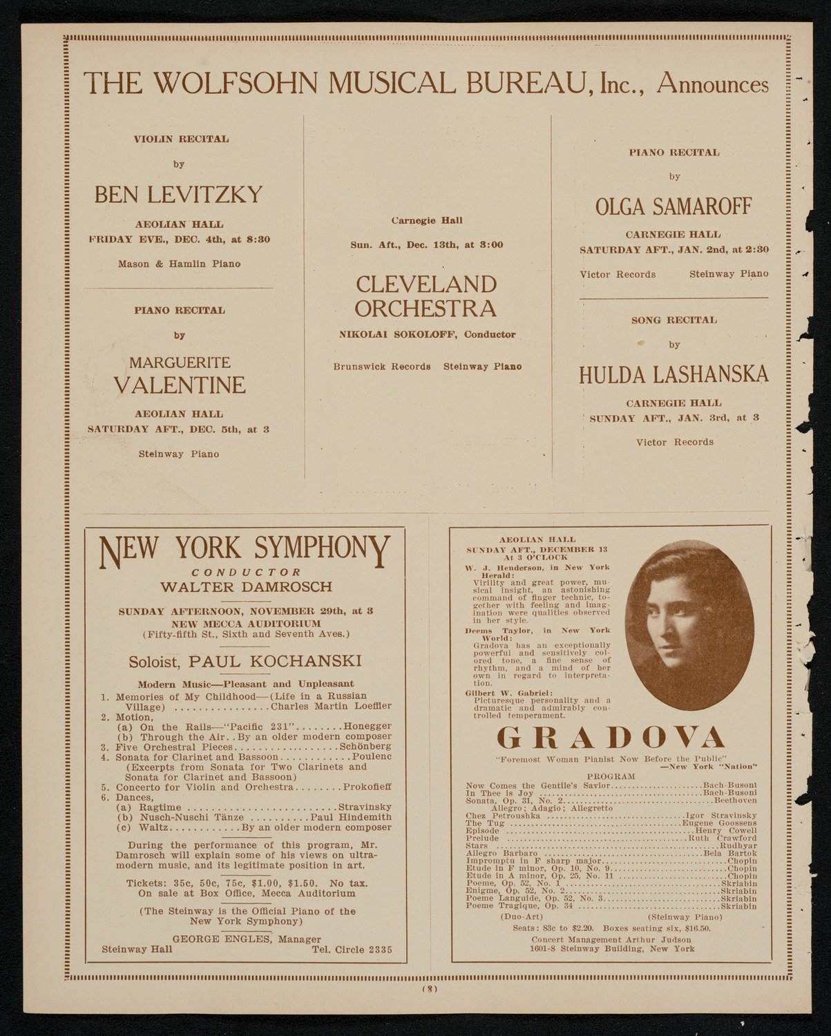 Ignacy Jan Paderewski, Piano, November 25, 1925, program page 8