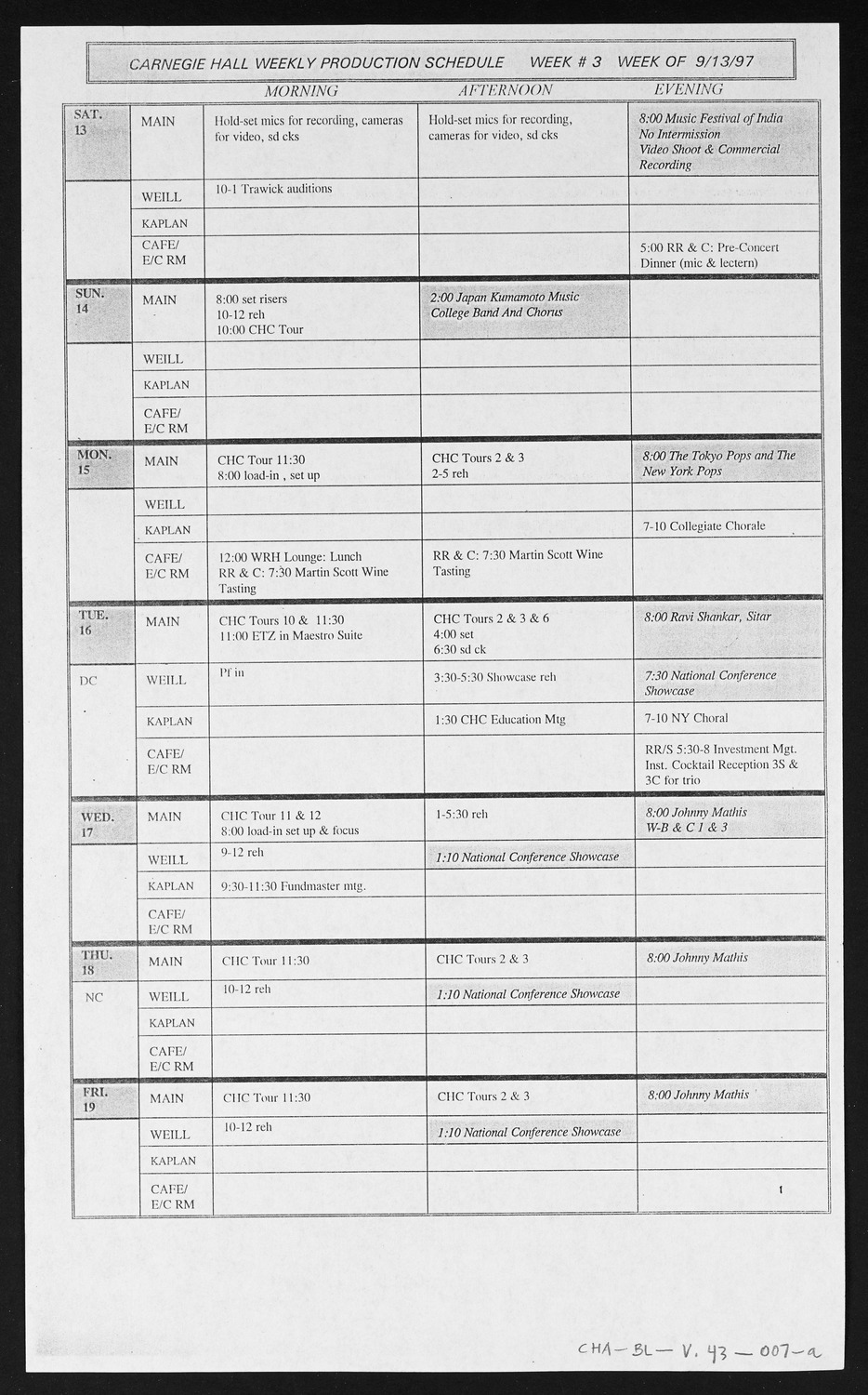 Carnegie Hall Booking Ledger, volume 43, page 7a