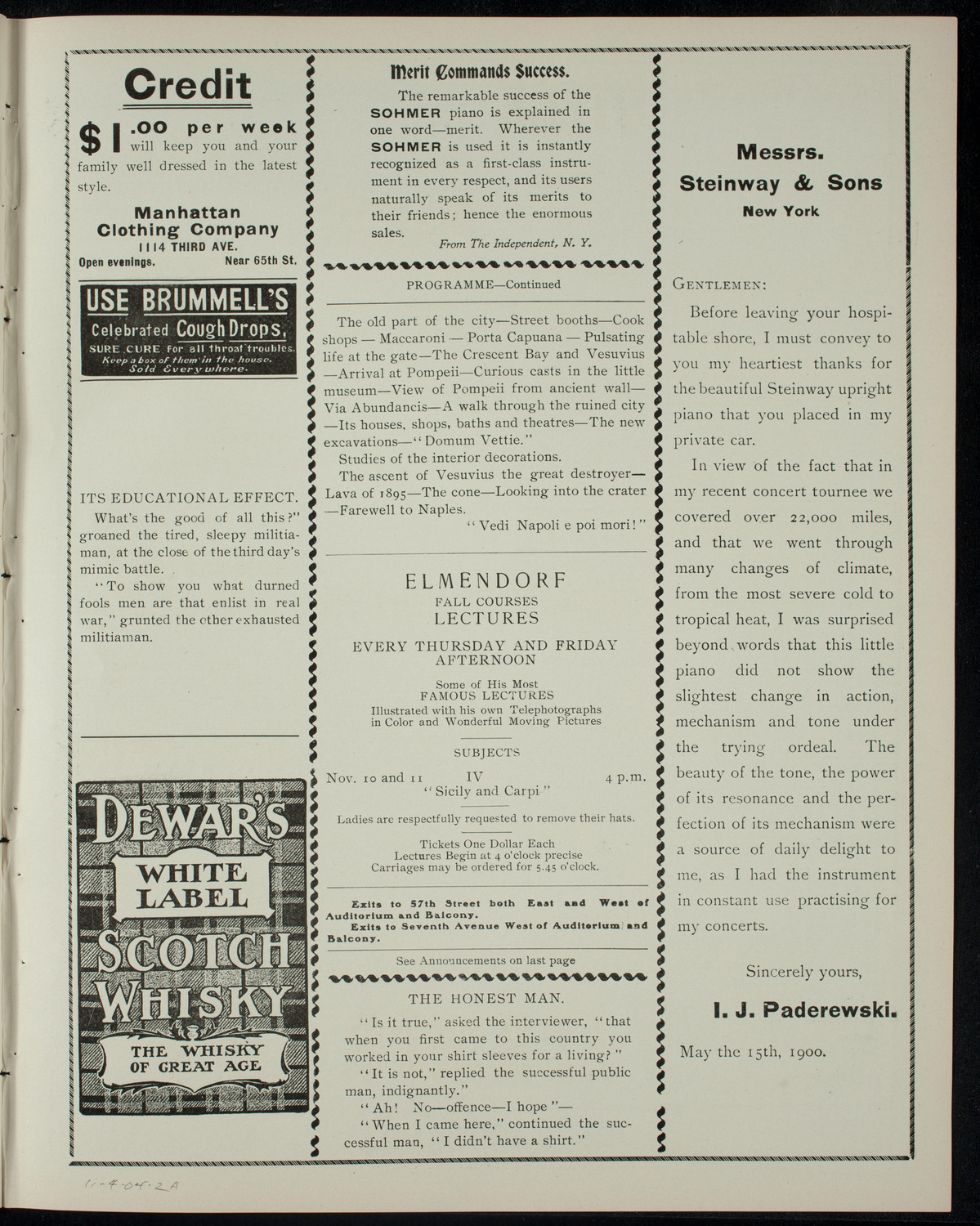 Elmendorf Lecture: Naples, Pompeii, and Vesuvius, November 4, 1904, program page 3